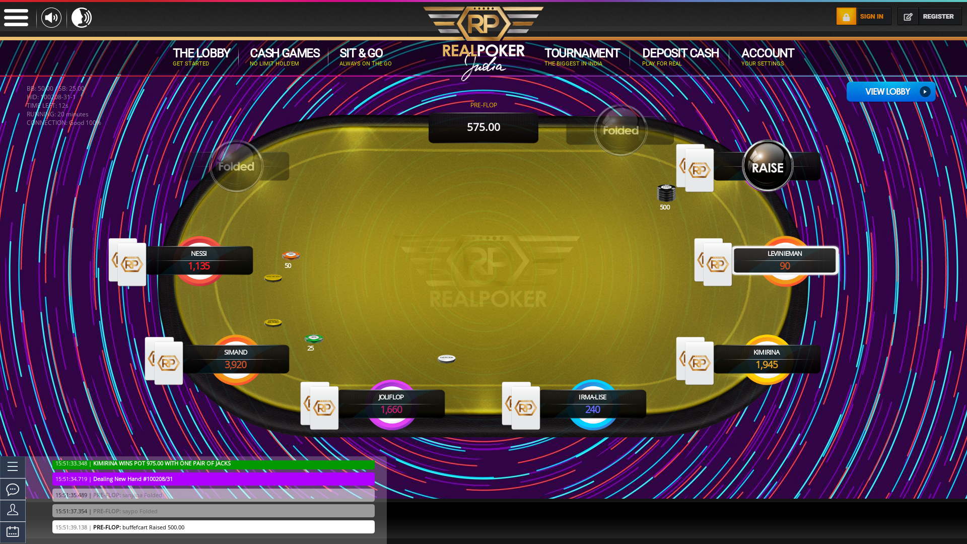 10 player texas holdem table at real poker with the table id 100208