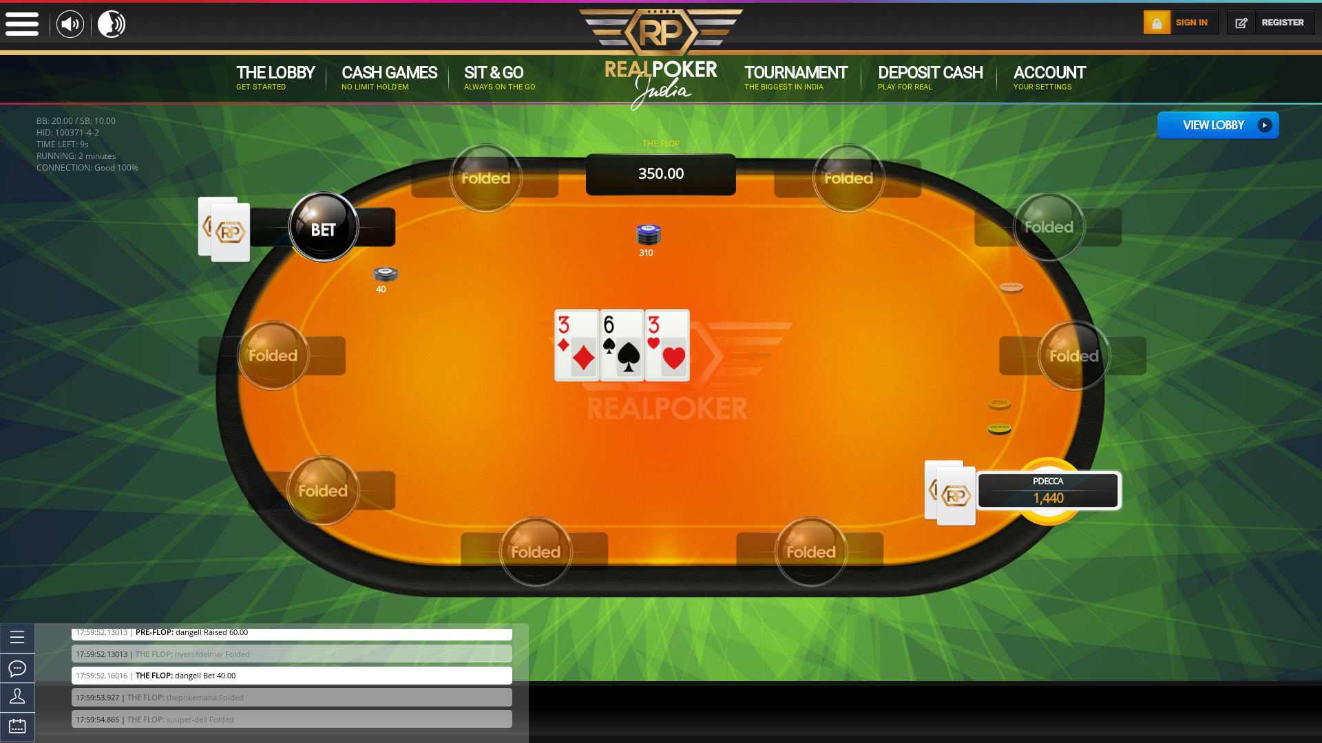 10 player texas holdem table at real poker with the table id 100371