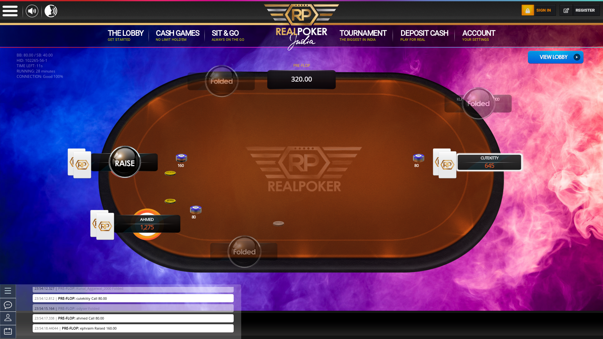 10 player texas holdem table at real poker with the table id 102265