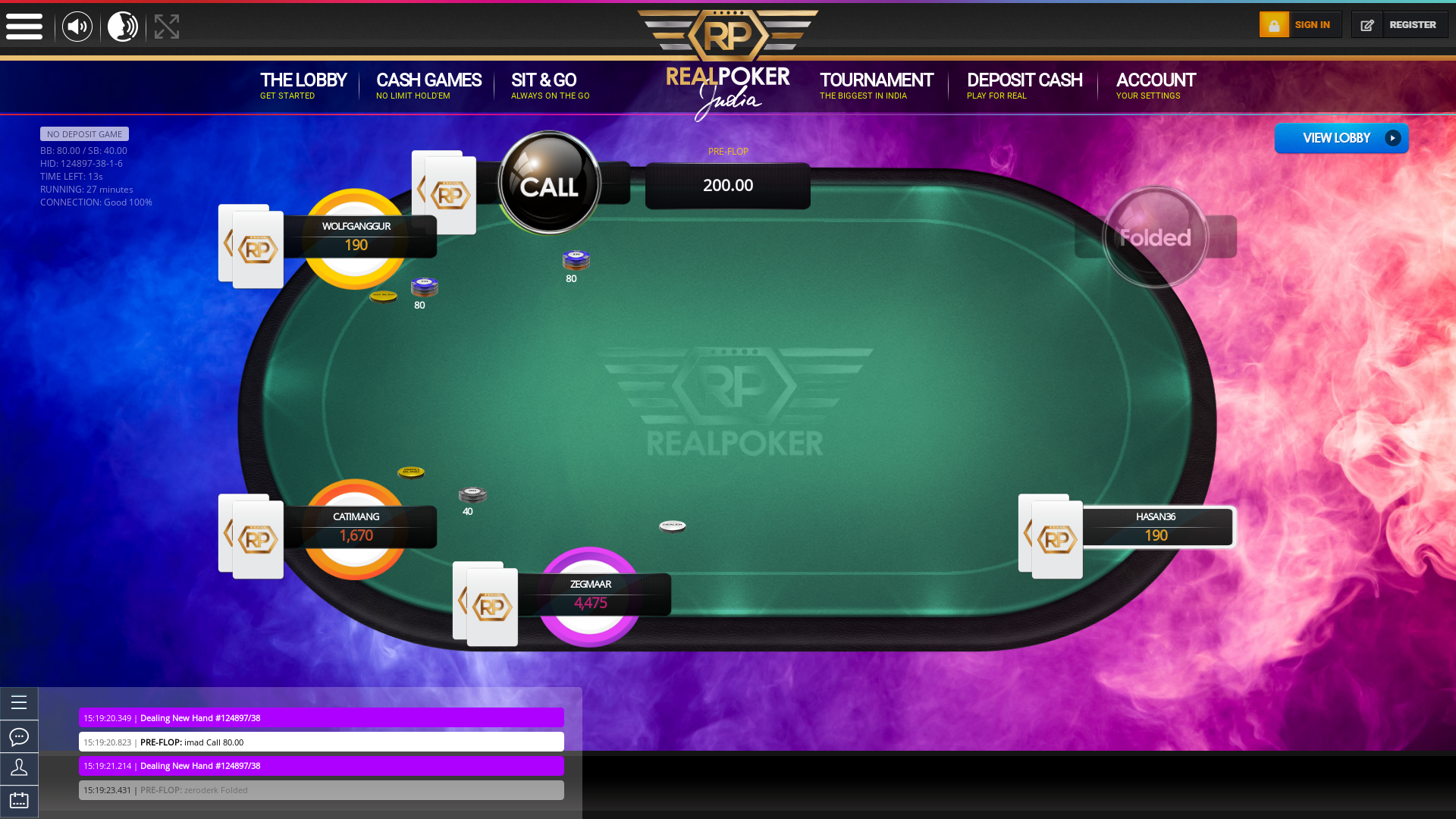 10 player texas holdem table at real poker with the table id 124897
