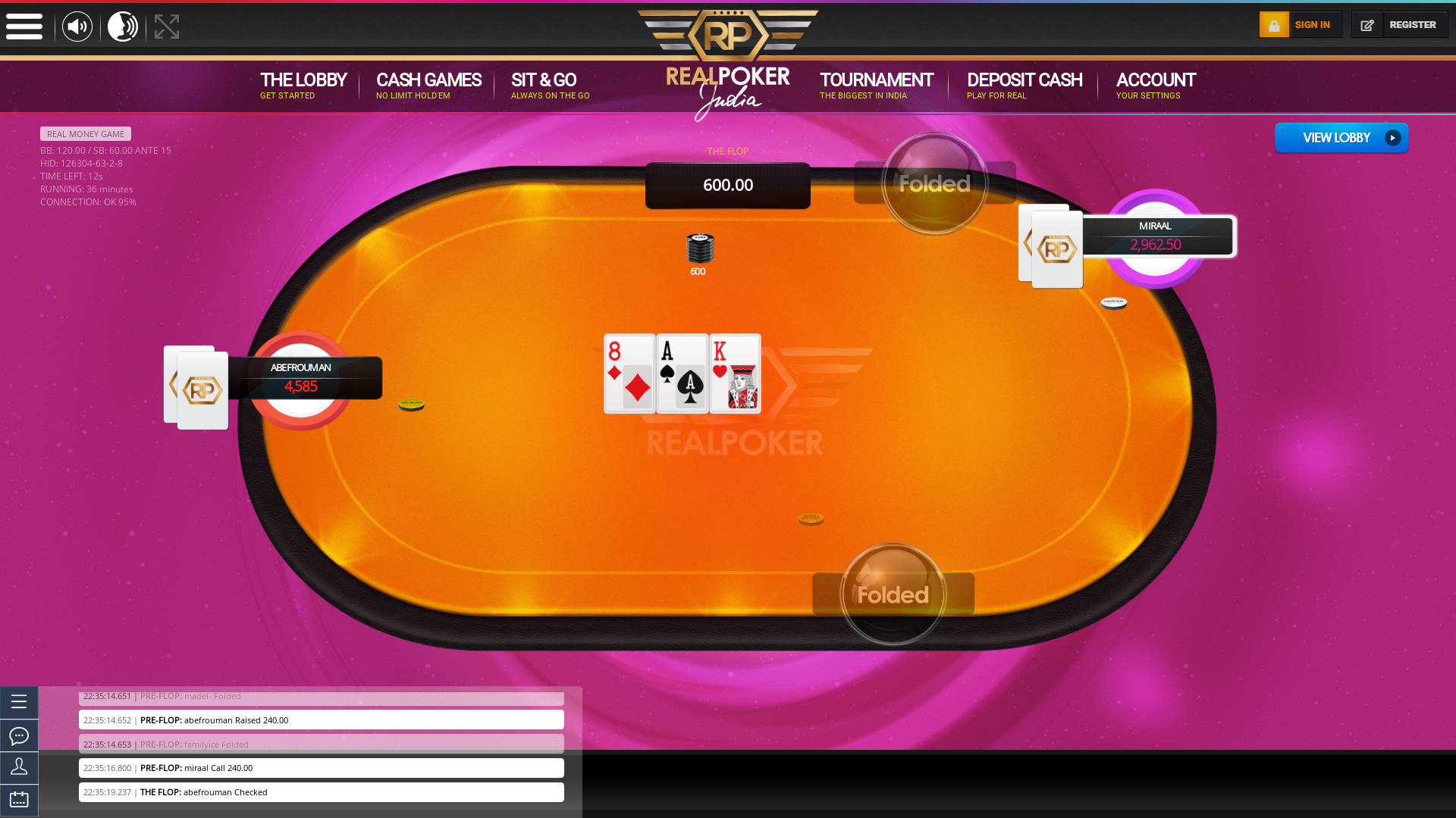 10 player texas holdem table at real poker with the table id 126304