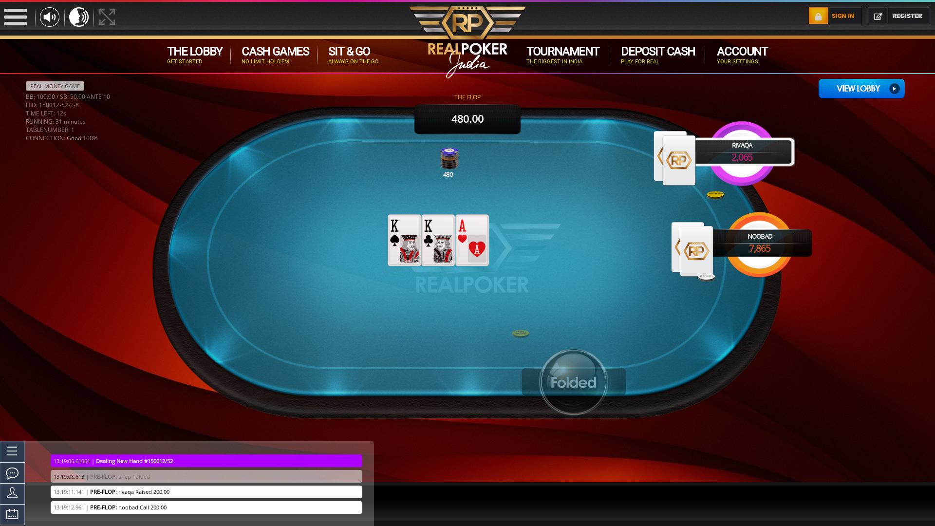 10 player texas holdem table at real poker with the table id 150012