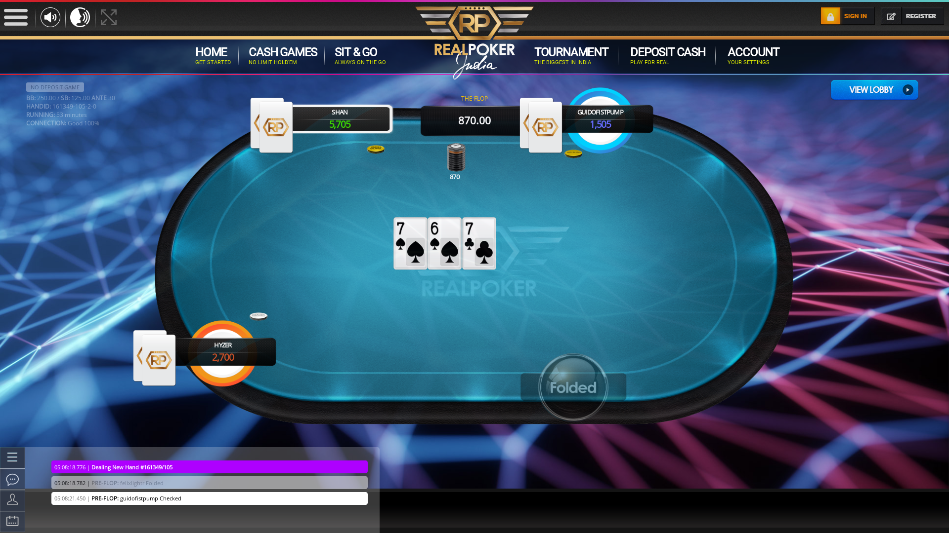 10 player texas holdem table at real poker with the table id 161349