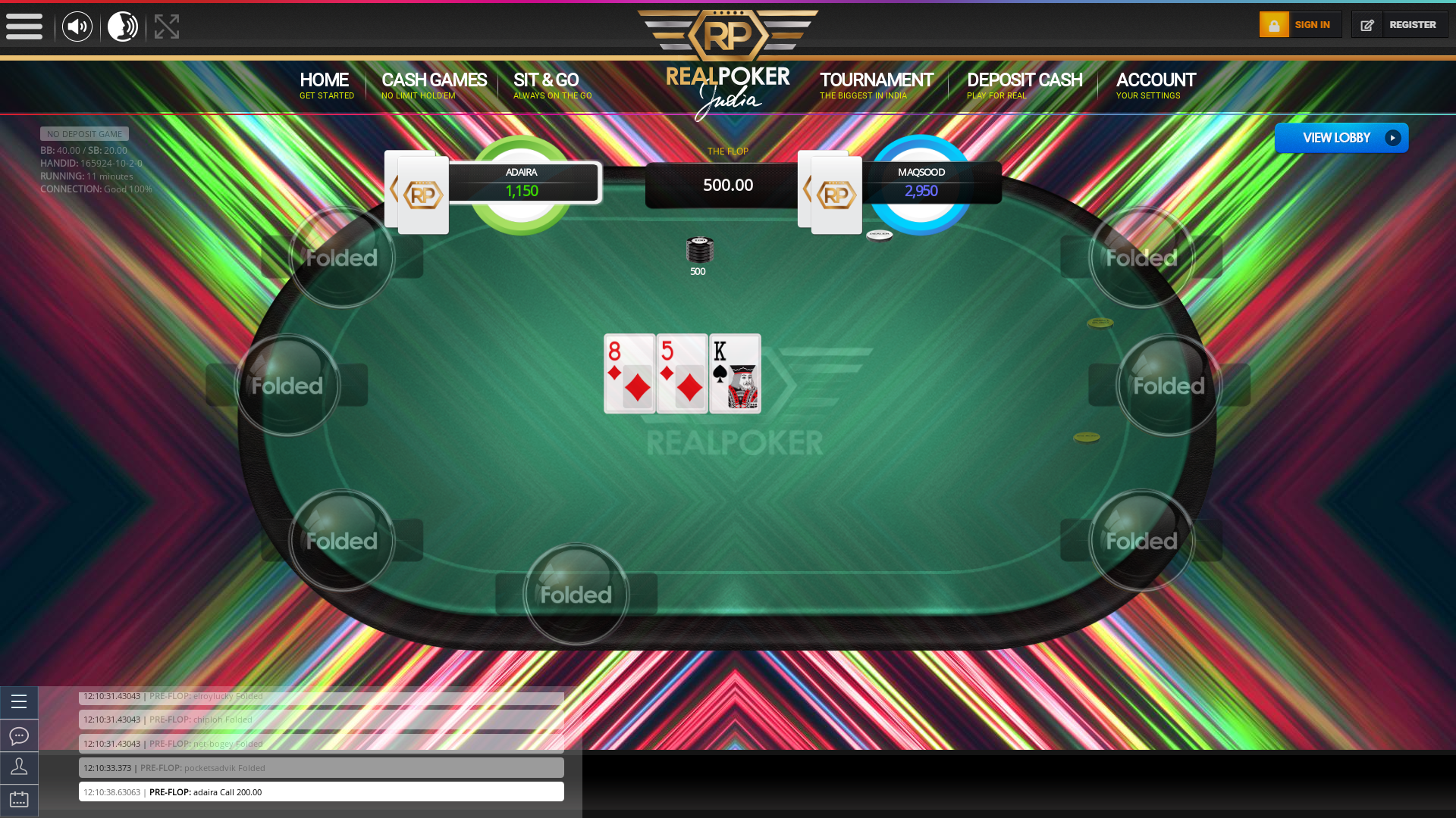 10 player texas holdem table at real poker with the table id 165924