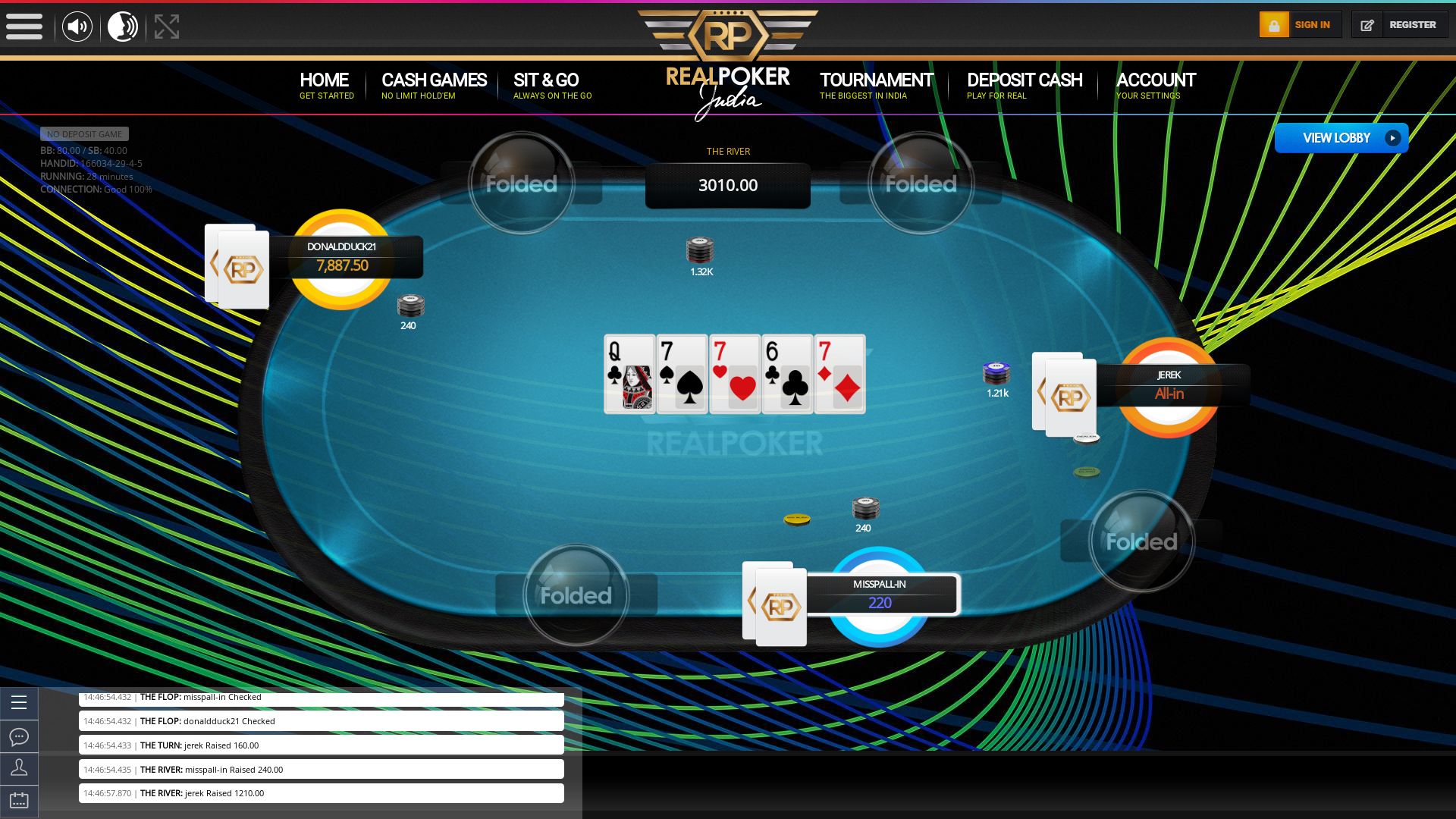 10 player texas holdem table at real poker with the table id 166034