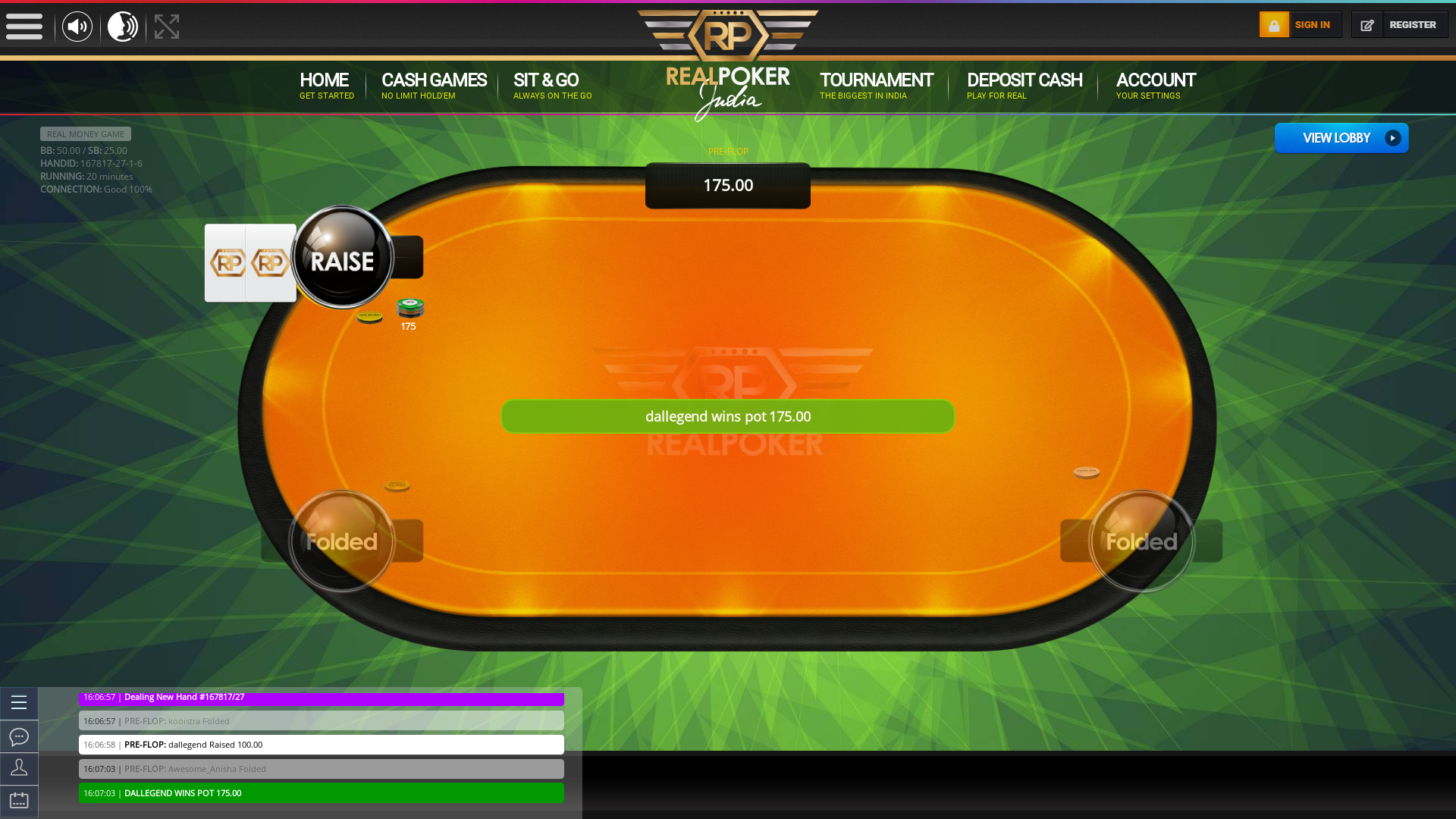 10 player texas holdem table at real poker with the table id 167817