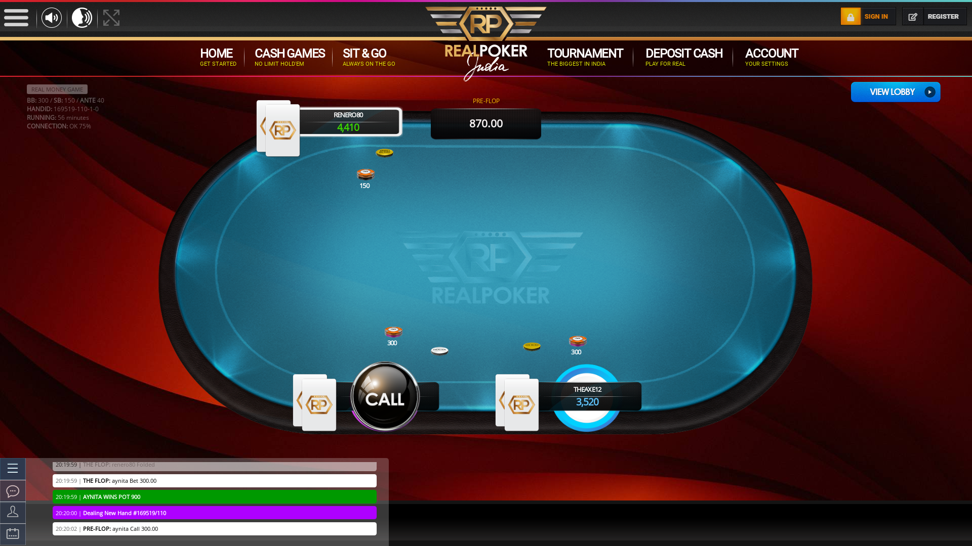 10 player texas holdem table at real poker with the table id 169519