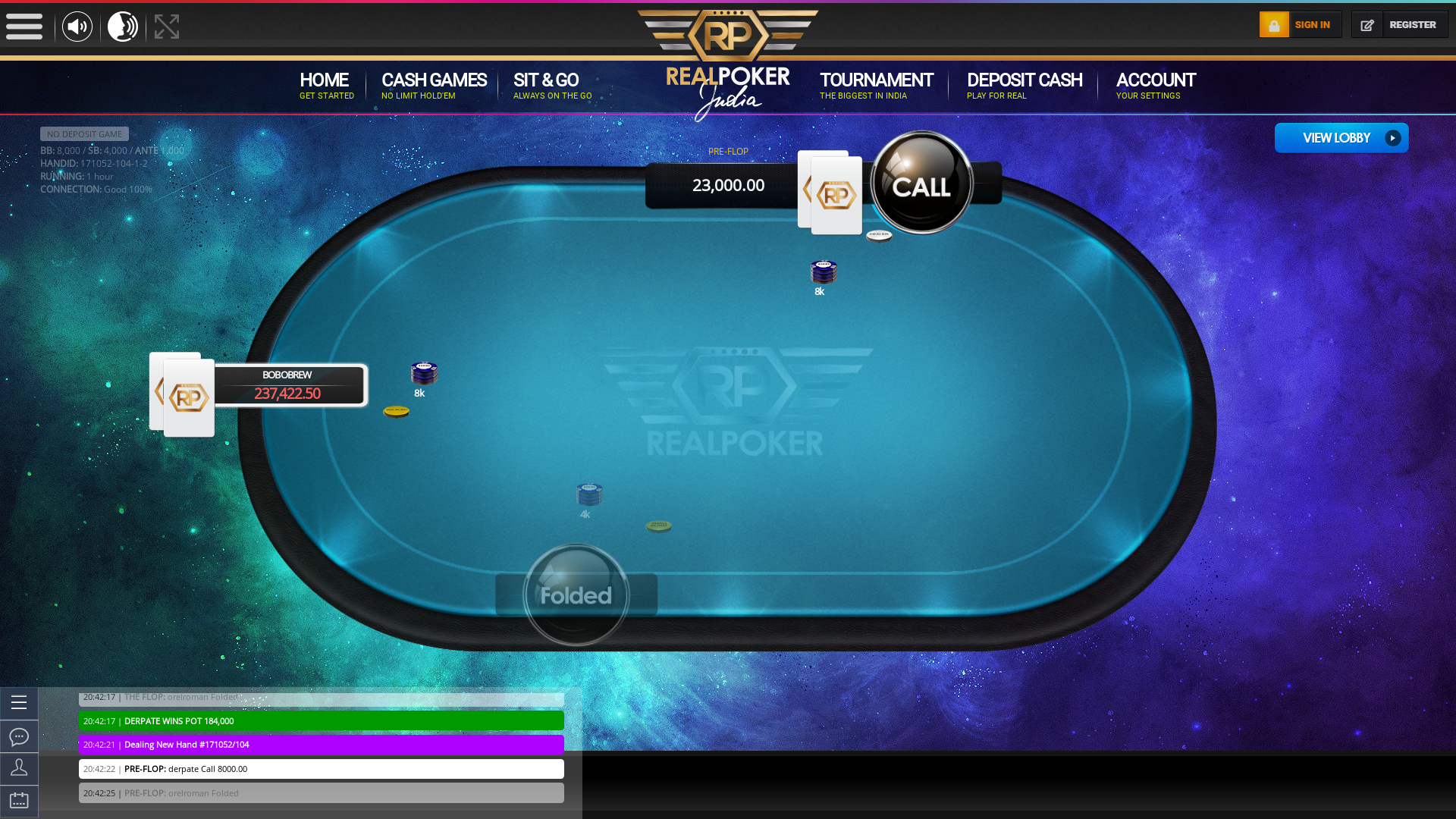 10 player texas holdem table at real poker with the table id 171052