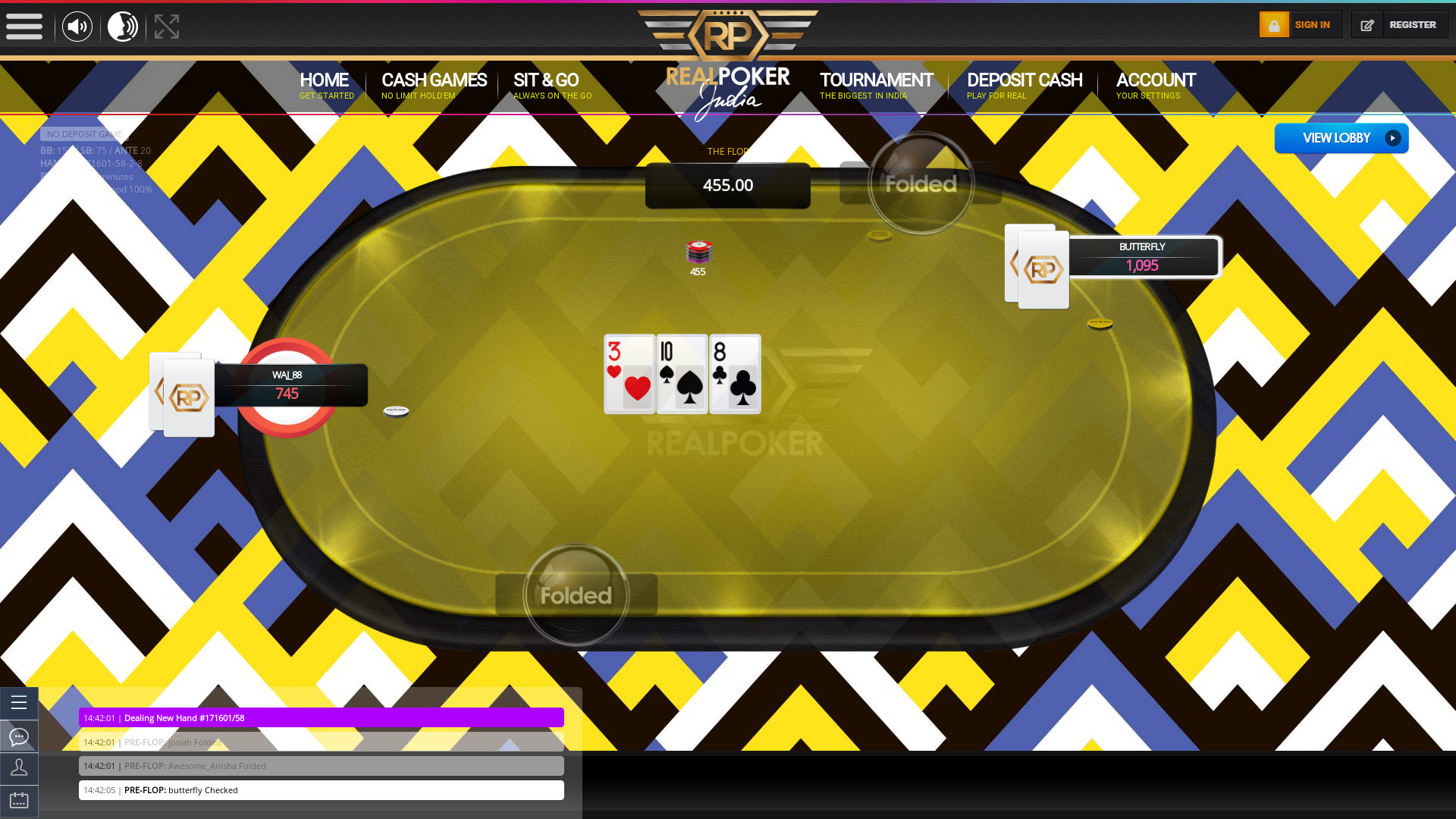 10 player texas holdem table at real poker with the table id 171601