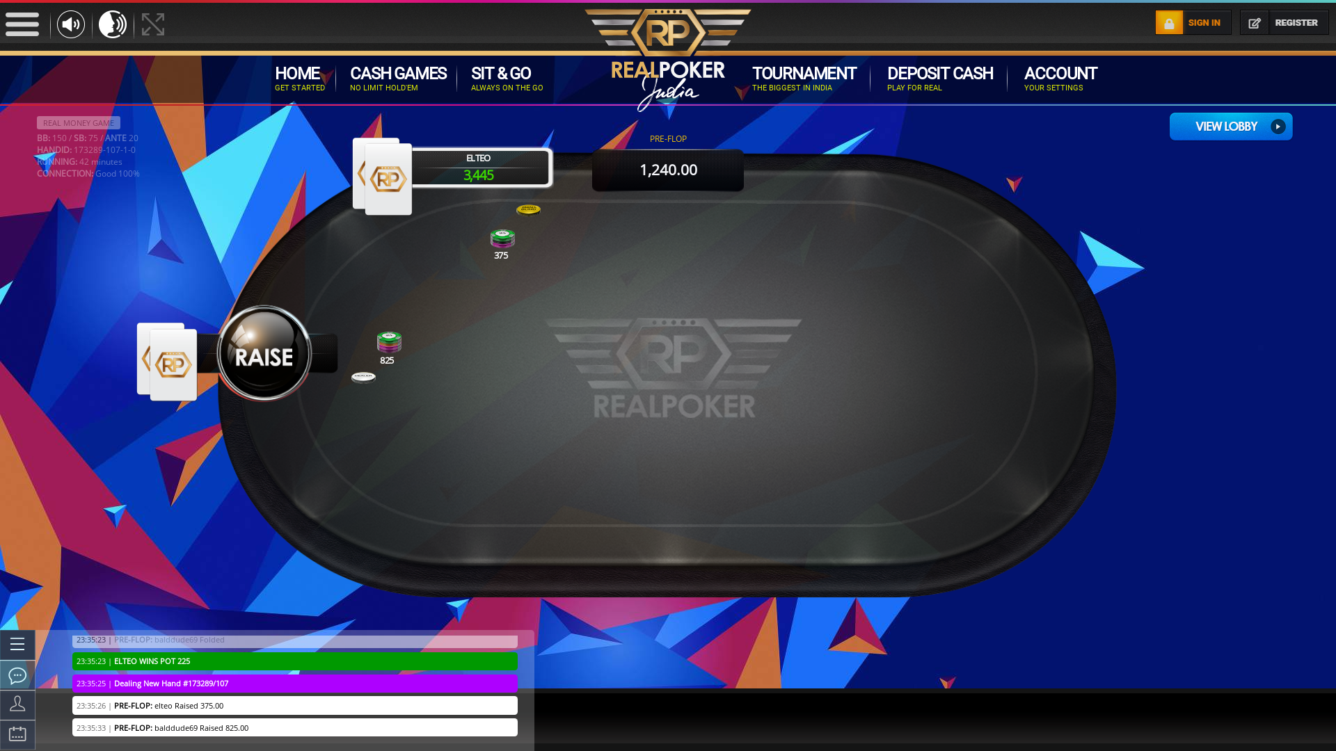 10 player texas holdem table at real poker with the table id 173289
