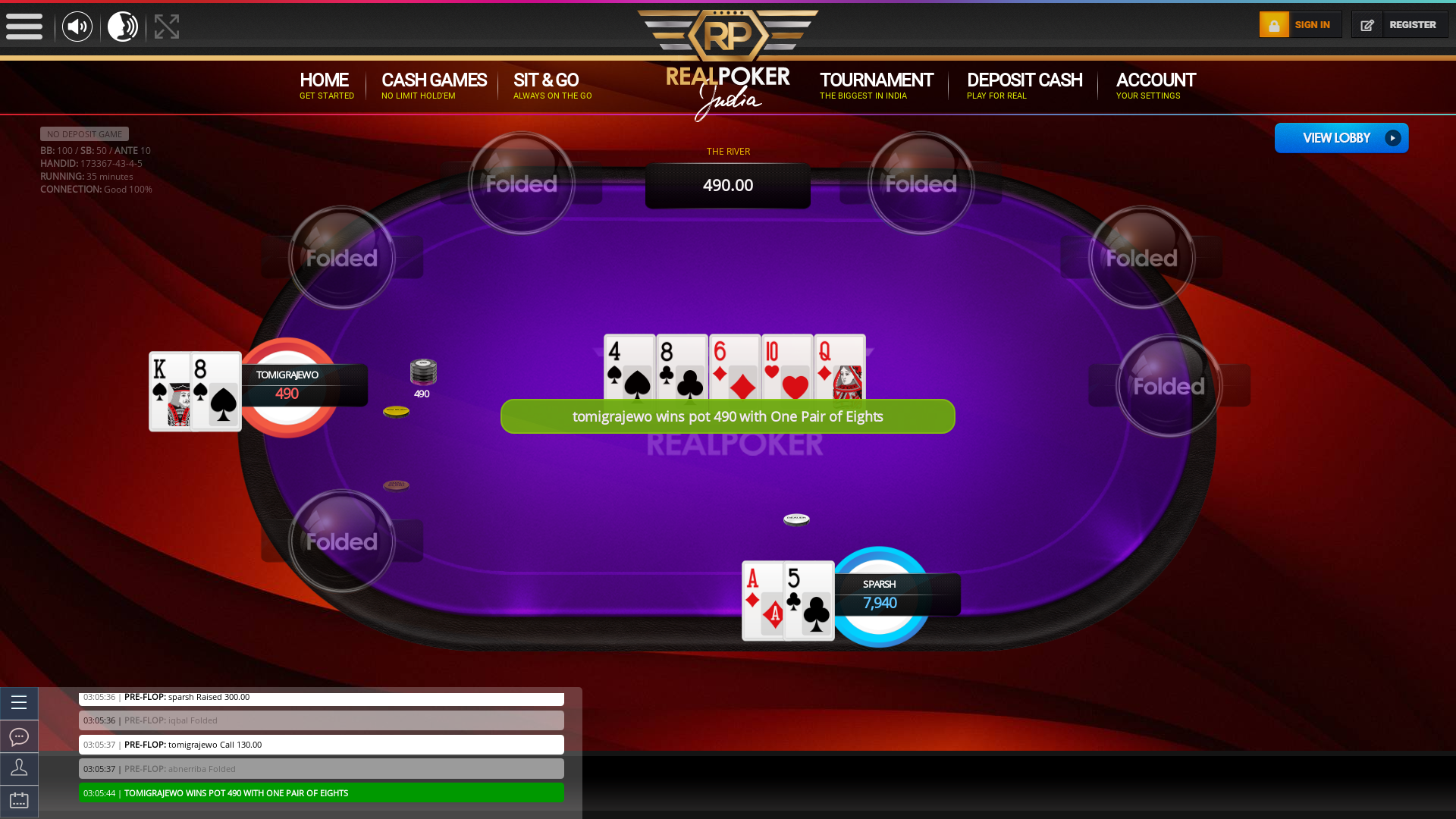 10 player texas holdem table at real poker with the table id 173367