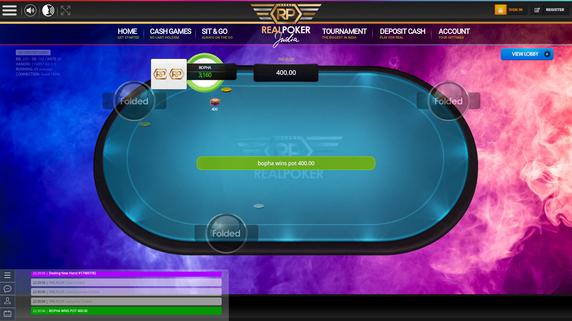 10 player texas holdem table at real poker with the table id 174897