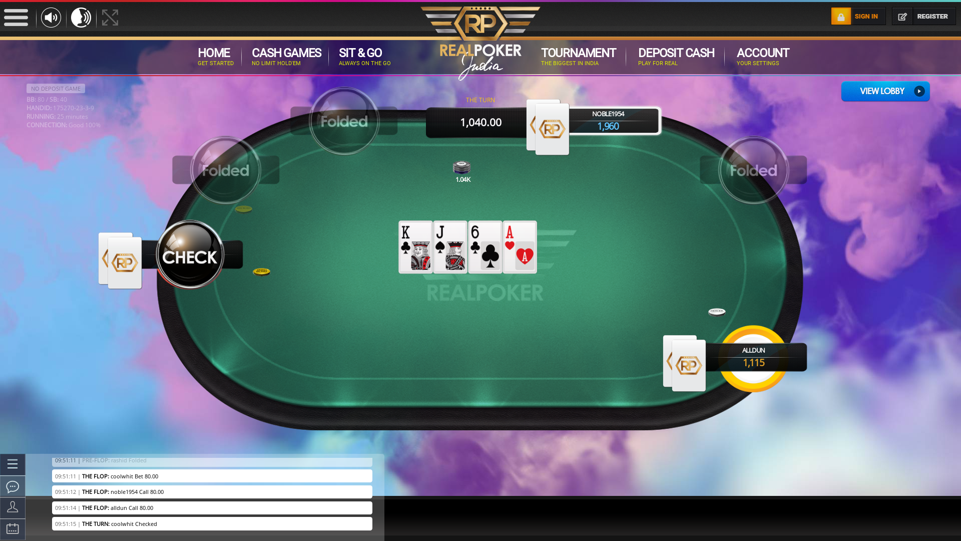 10 player texas holdem table at real poker with the table id 175270