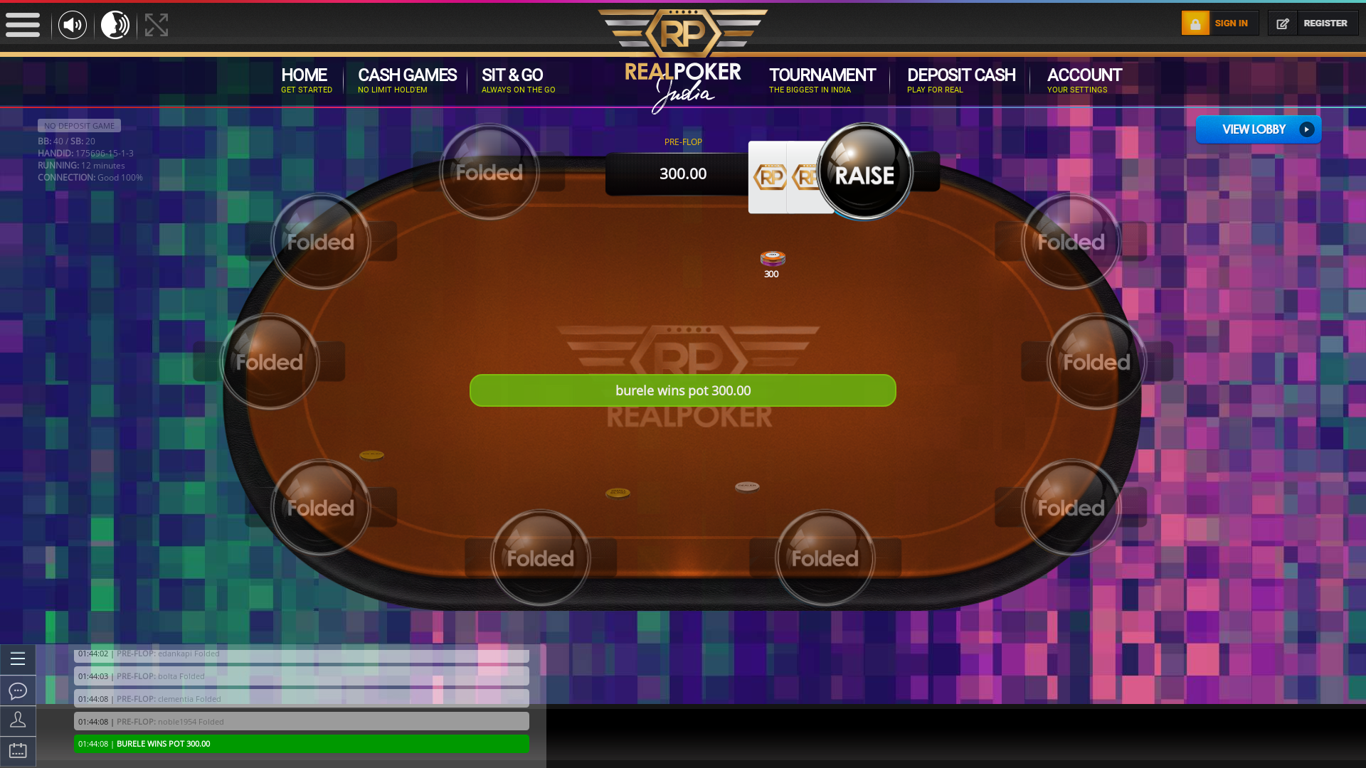 10 player texas holdem table at real poker with the table id 175696