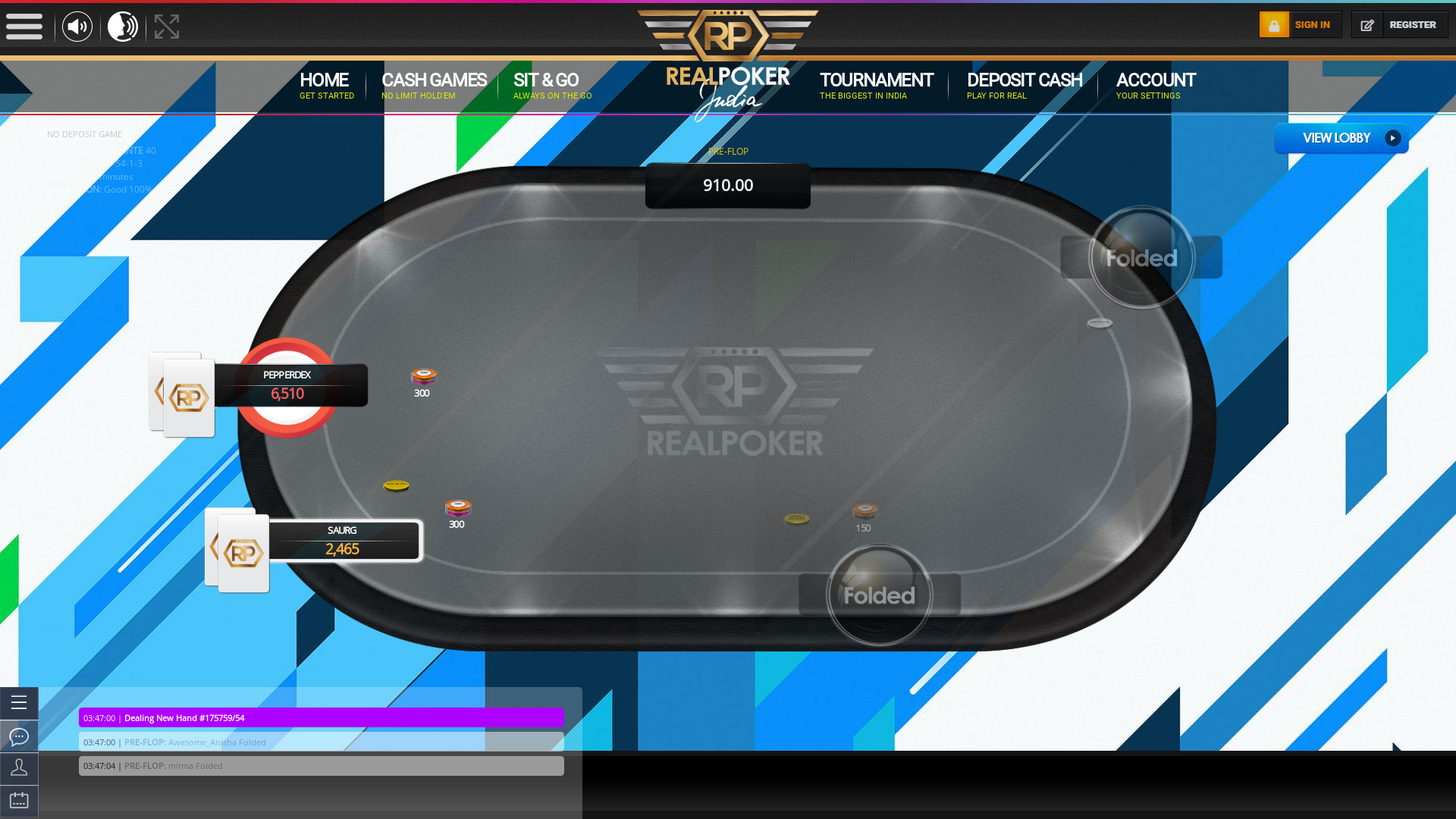 10 player texas holdem table at real poker with the table id 175759