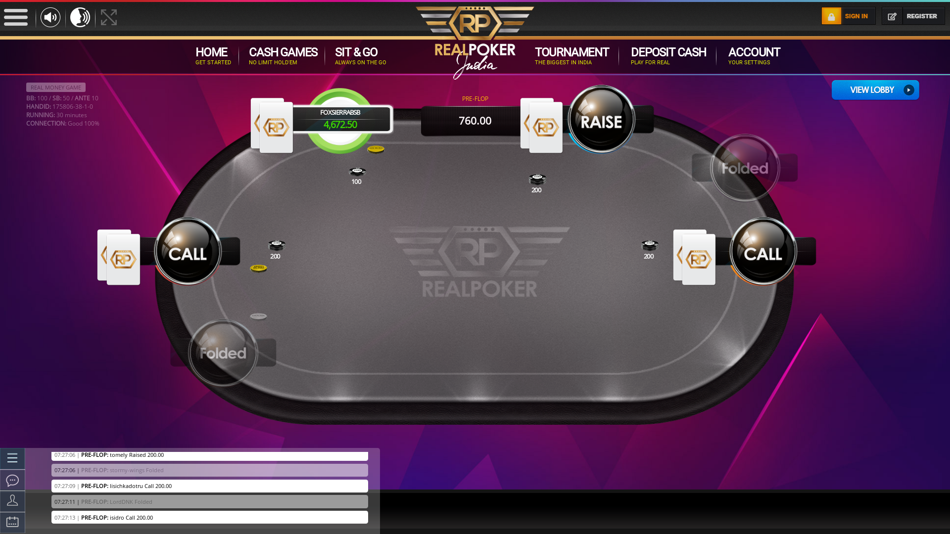 10 player texas holdem table at real poker with the table id 175806