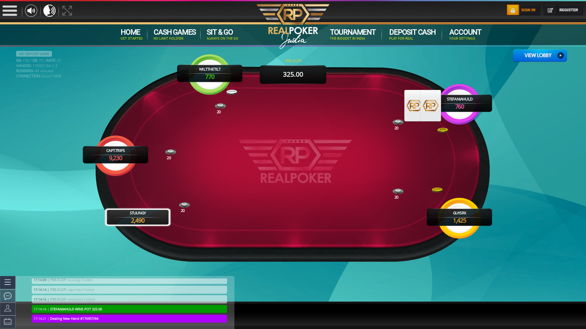 10 player texas holdem table at real poker with the table id 176957