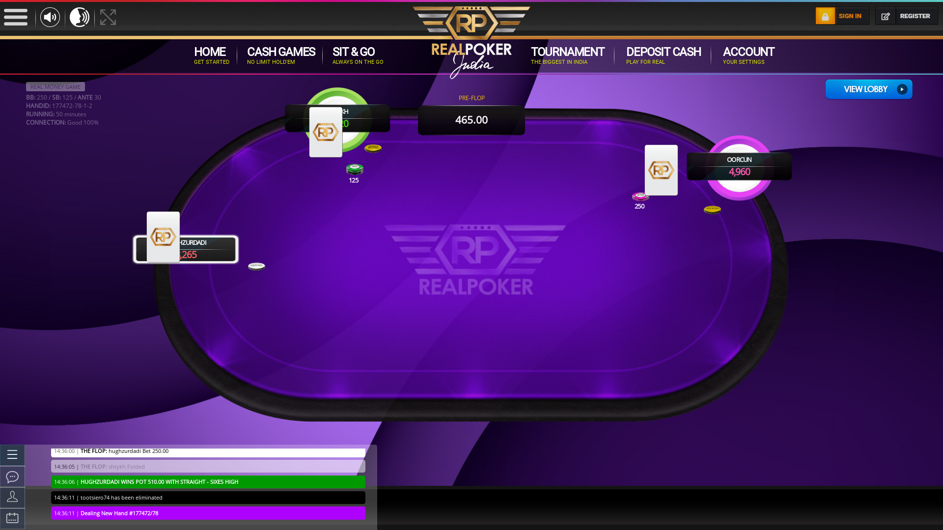 10 player texas holdem table at real poker with the table id 177472