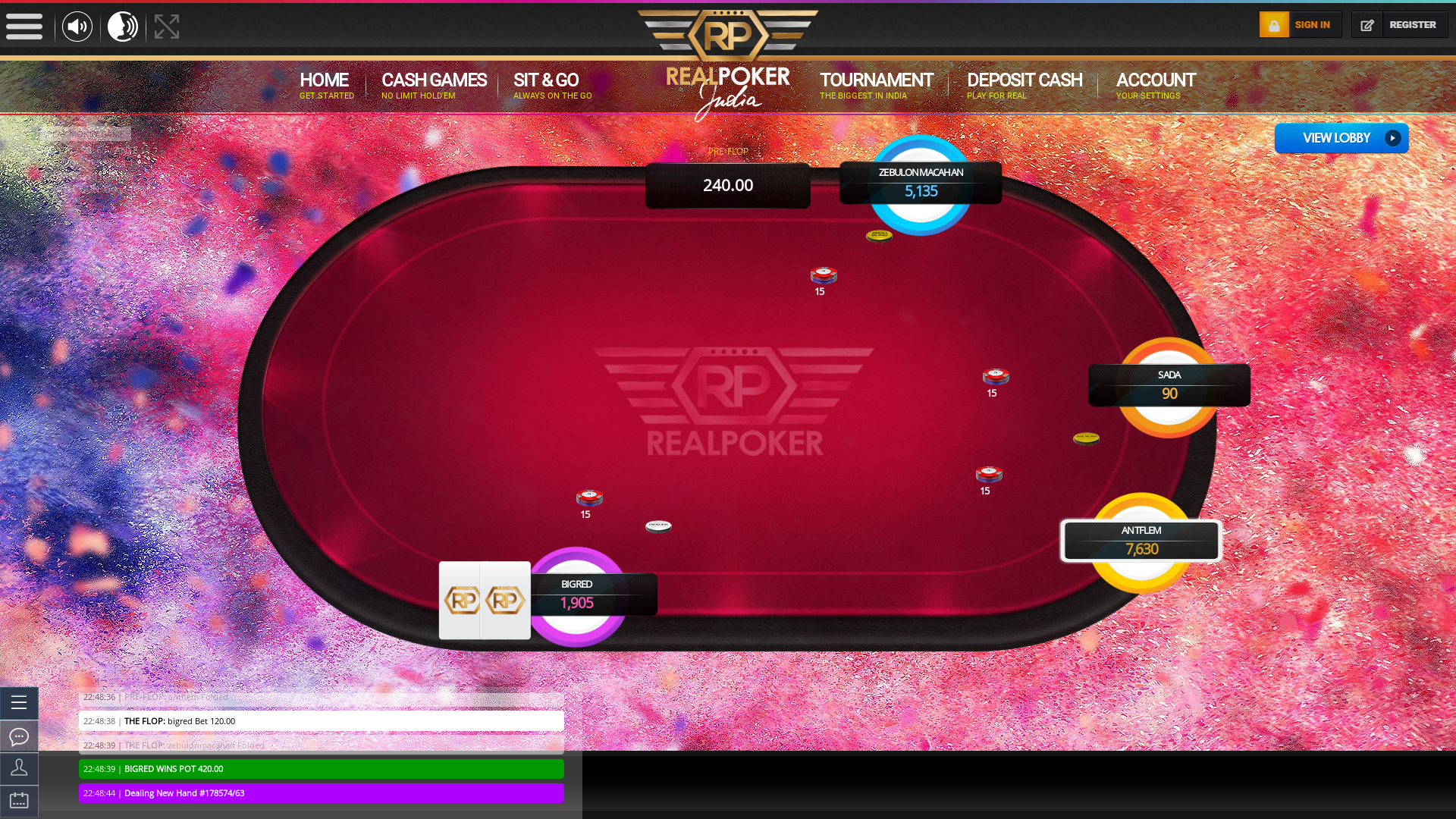 10 player texas holdem table at real poker with the table id 178574