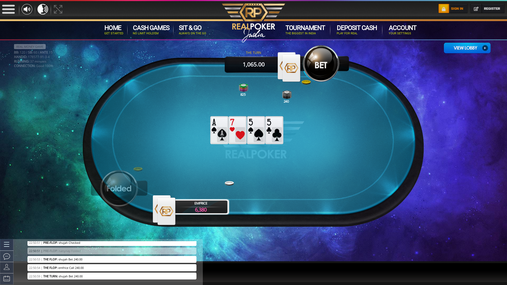 10 player texas holdem table at real poker with the table id 178577