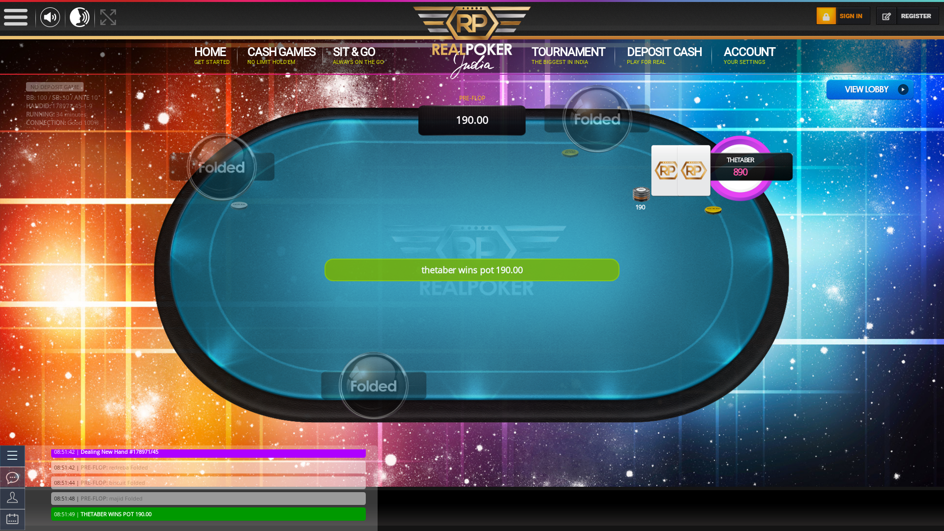 10 player texas holdem table at real poker with the table id 178971