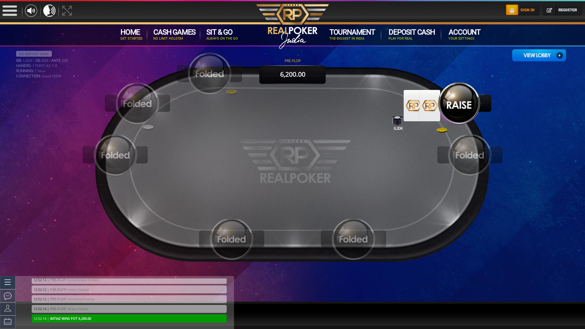 10 player texas holdem table at real poker with the table id 179851