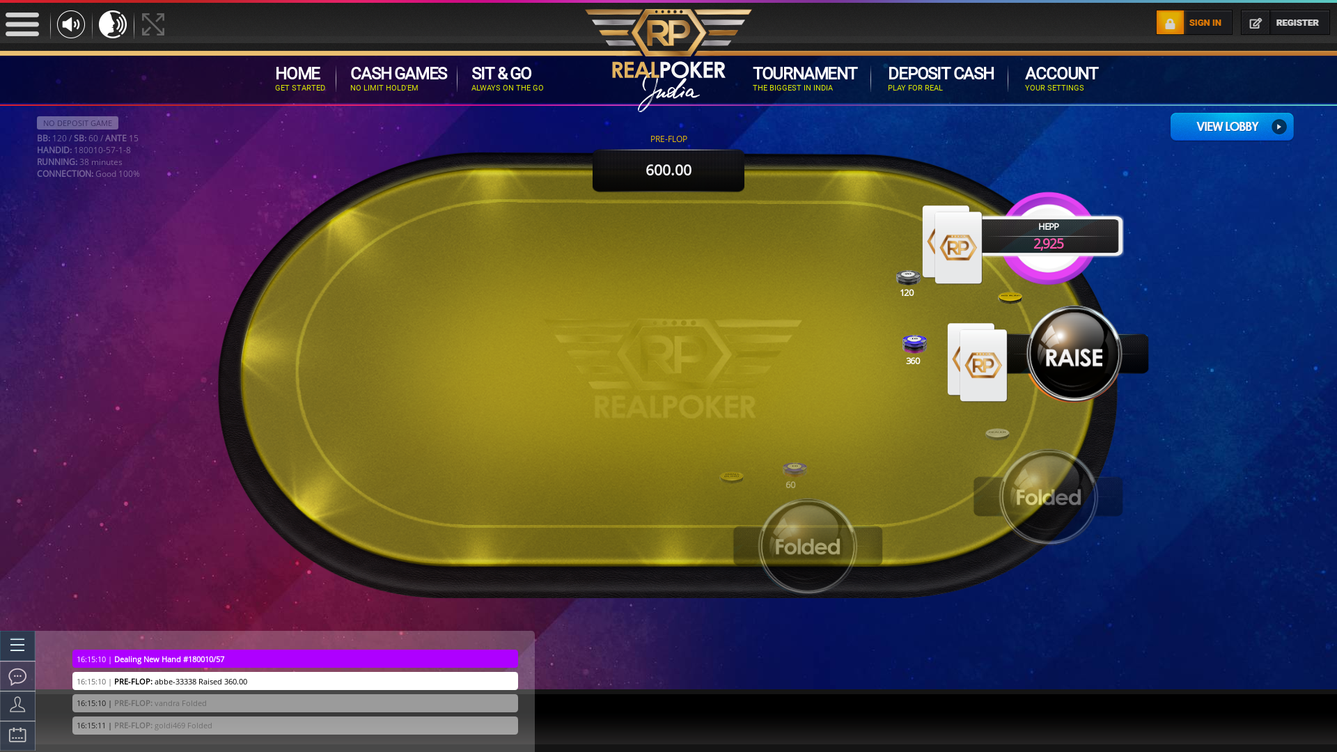 10 player texas holdem table at real poker with the table id 180010