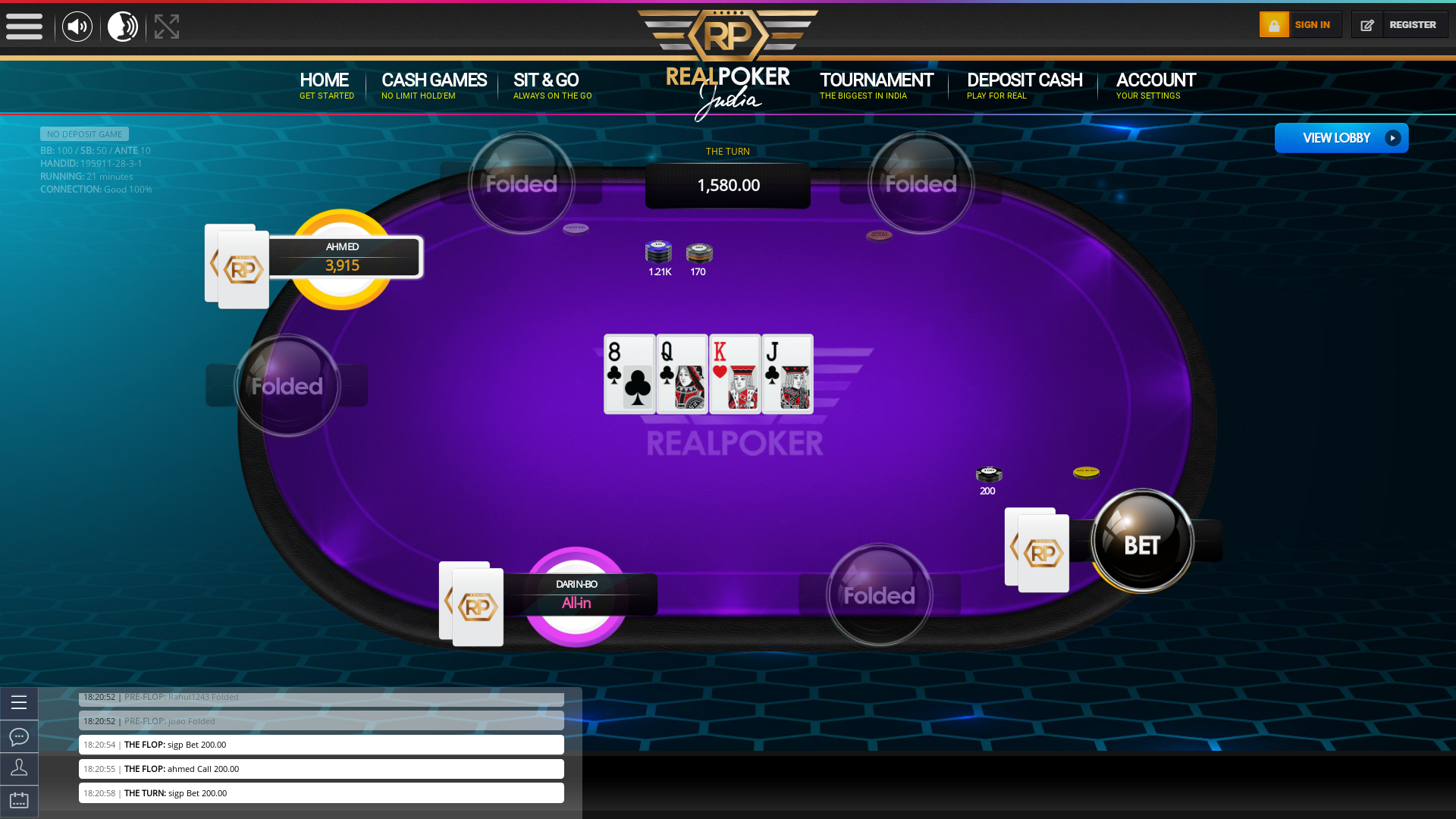 10 player texas holdem table at real poker with the table id 195911
