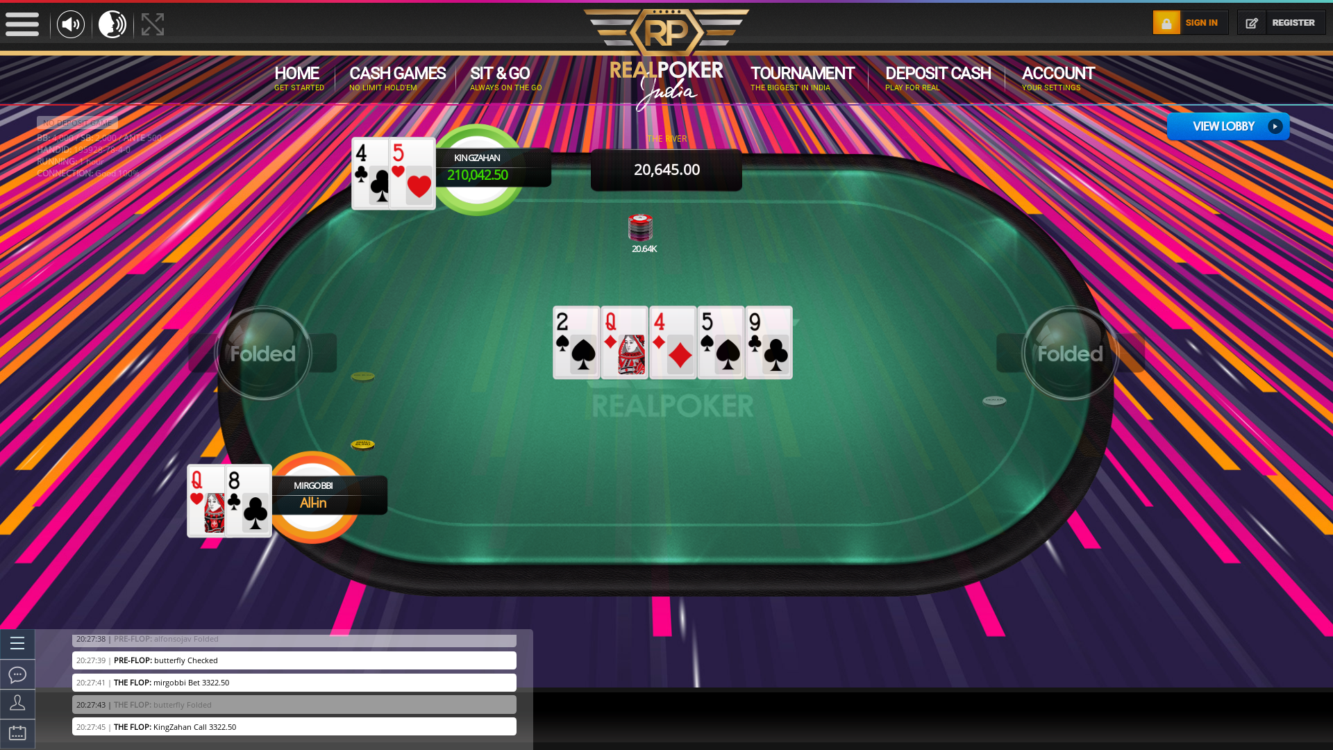 10 player texas holdem table at real poker with the table id 195928