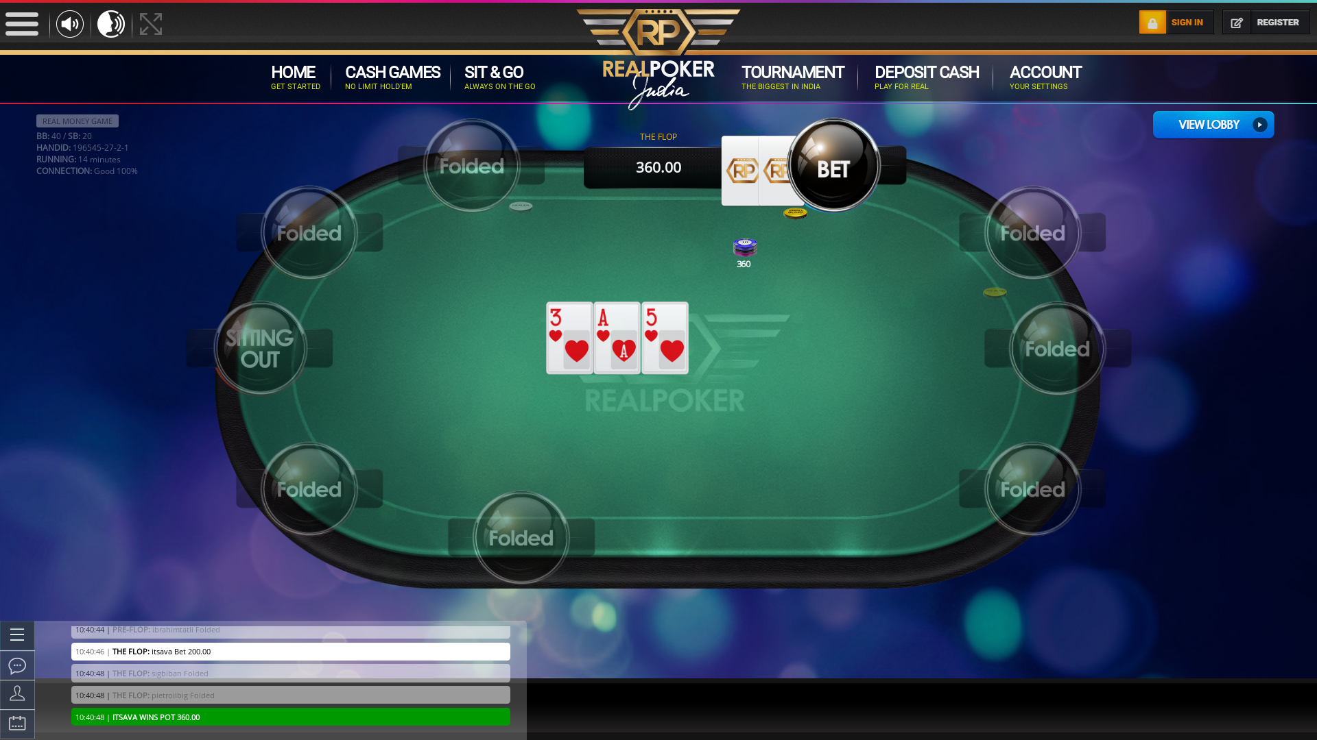 10 player texas holdem table at real poker with the table id 196545
