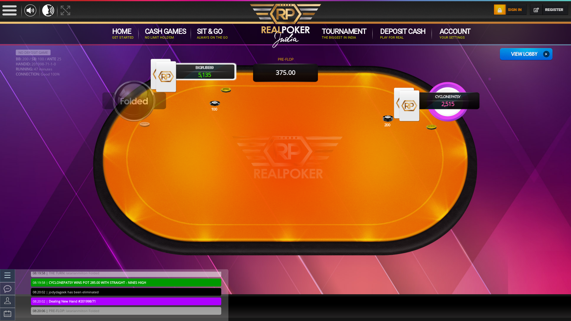 10 player texas holdem table at real poker with the table id 201998