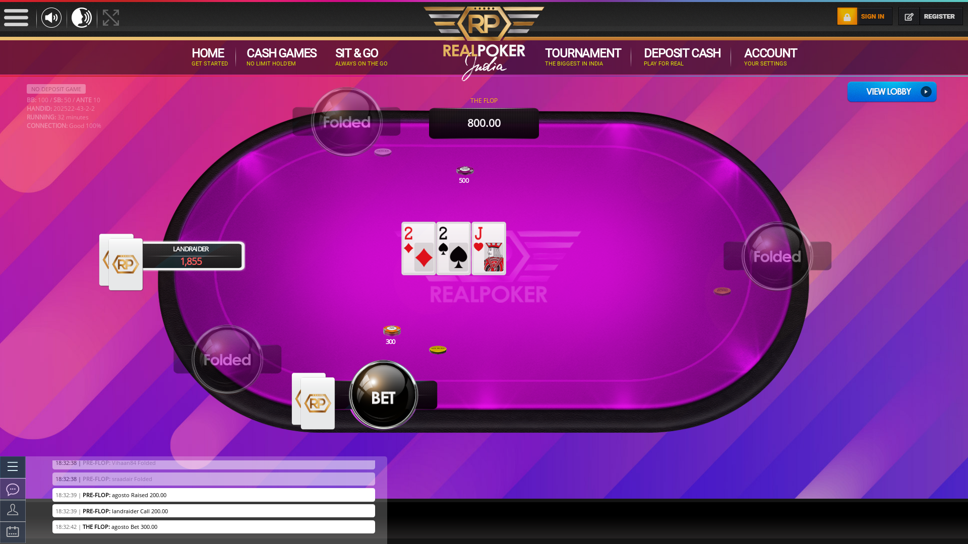 10 player texas holdem table at real poker with the table id 202522