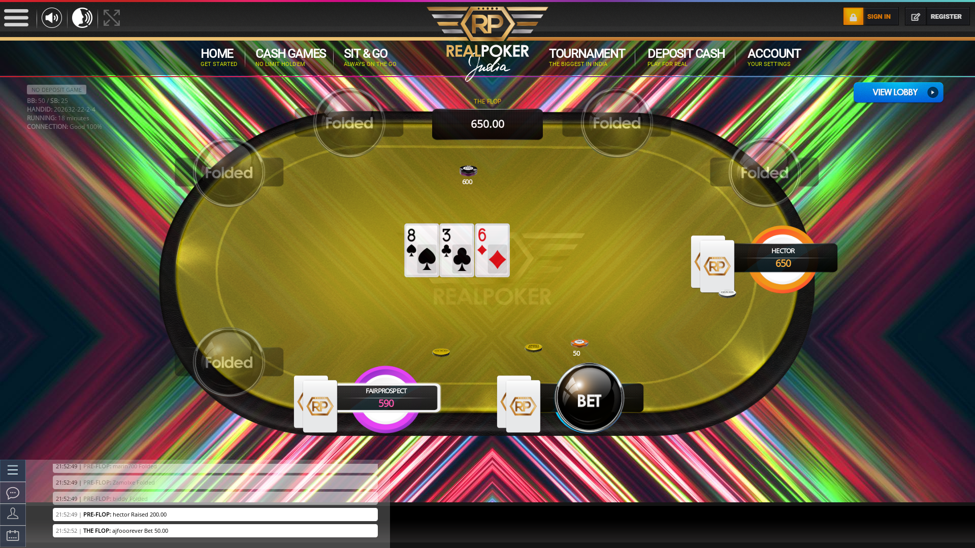 10 player texas holdem table at real poker with the table id 202632