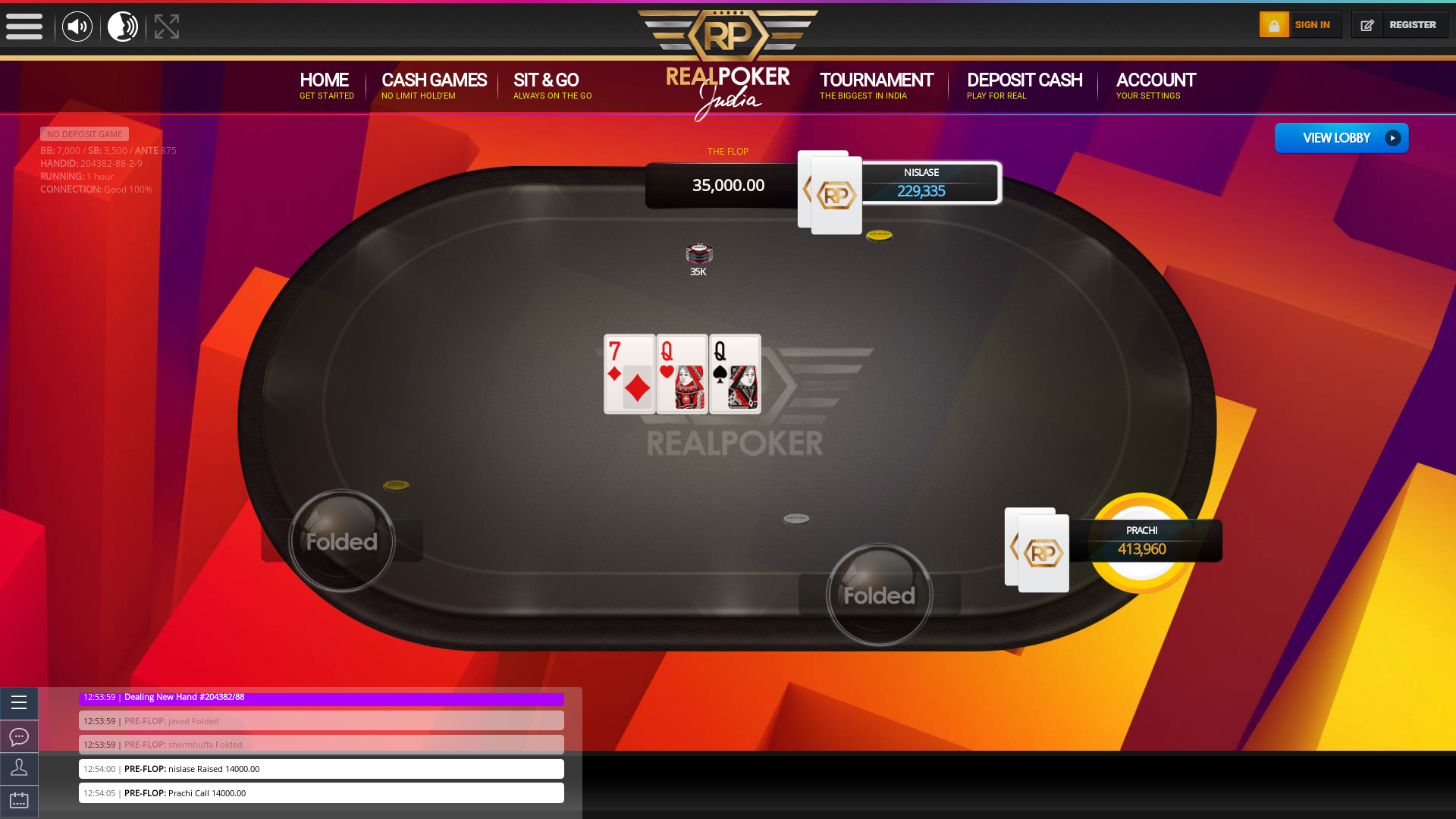10 player texas holdem table at real poker with the table id 204382