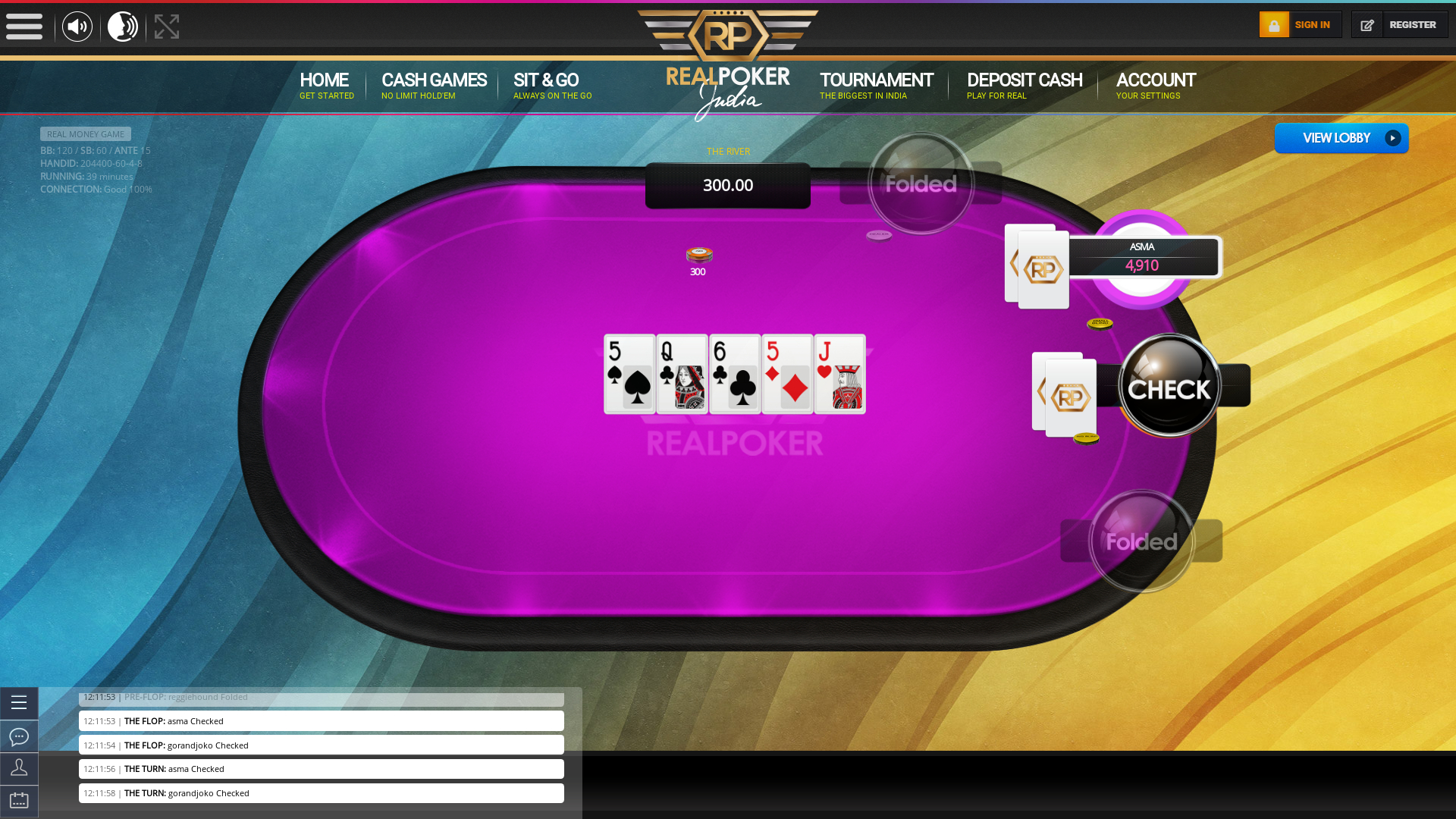 10 player texas holdem table at real poker with the table id 204400