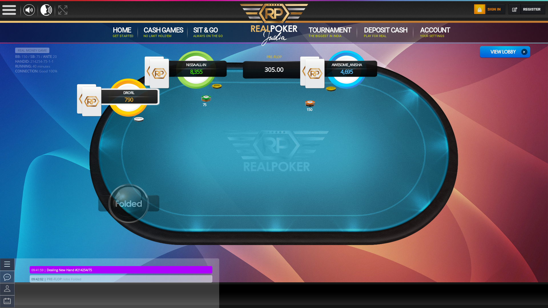 10 player texas holdem table at real poker with the table id 214254