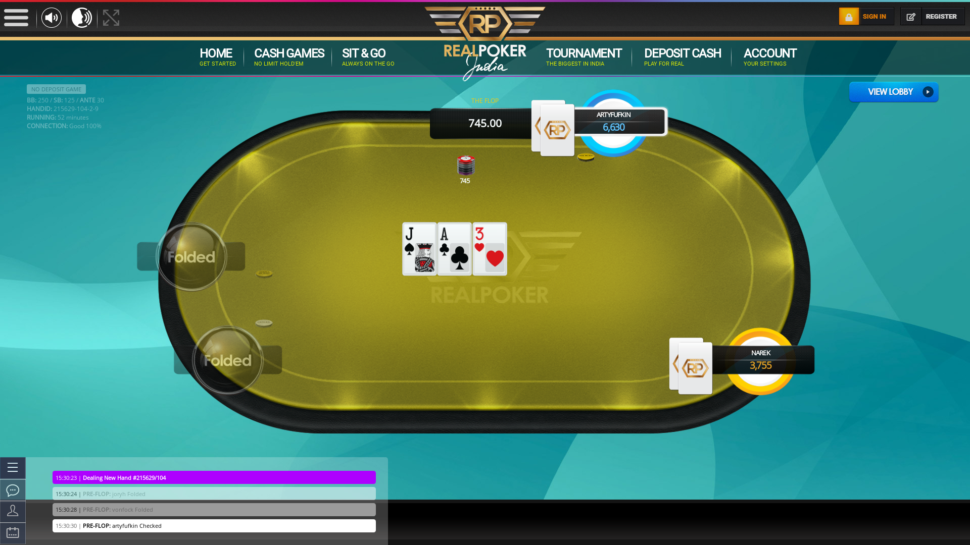 10 player texas holdem table at real poker with the table id 215629