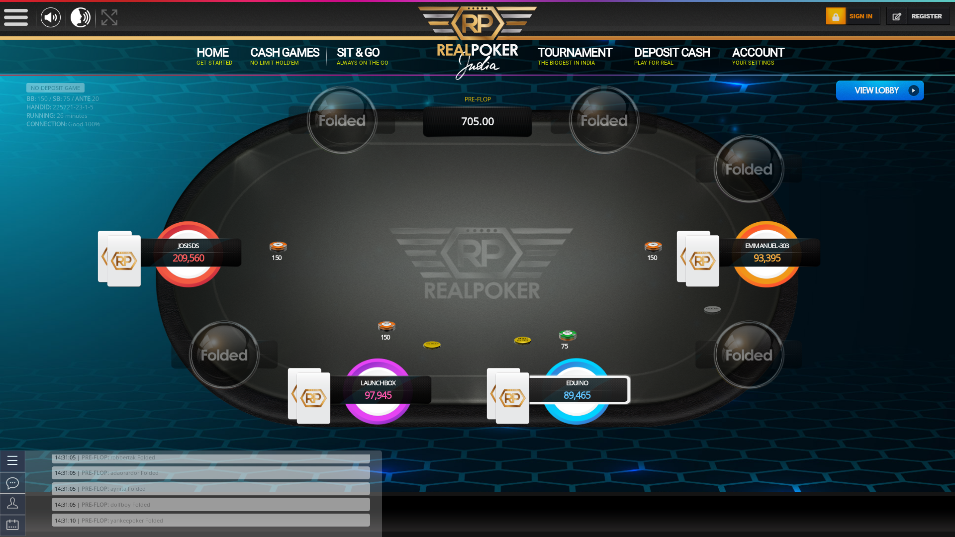 10 player texas holdem table at real poker with the table id 225721