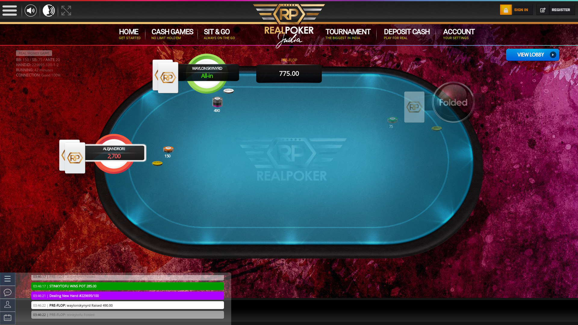 10 player texas holdem table at real poker with the table id 229695