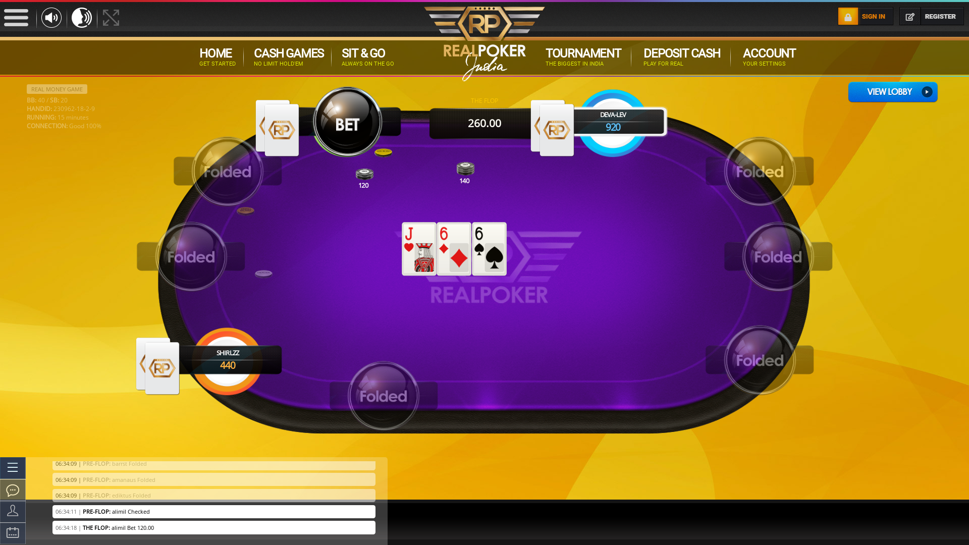 10 player texas holdem table at real poker with the table id 230962