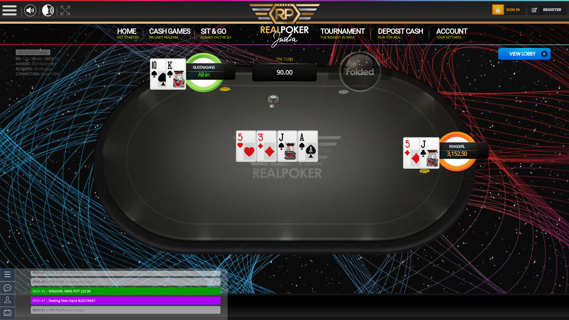 10 player texas holdem table at real poker with the table id 232194