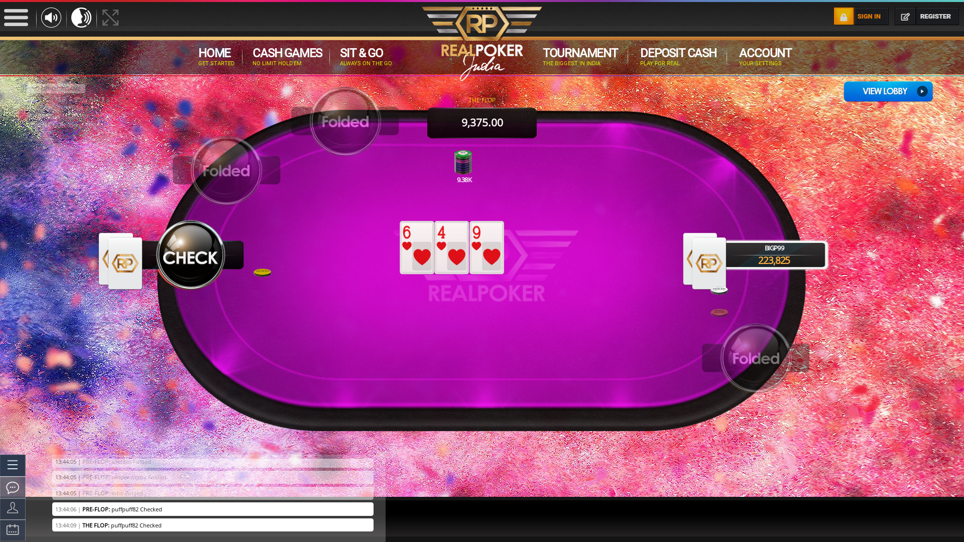 10 player texas holdem table at real poker with the table id 234571