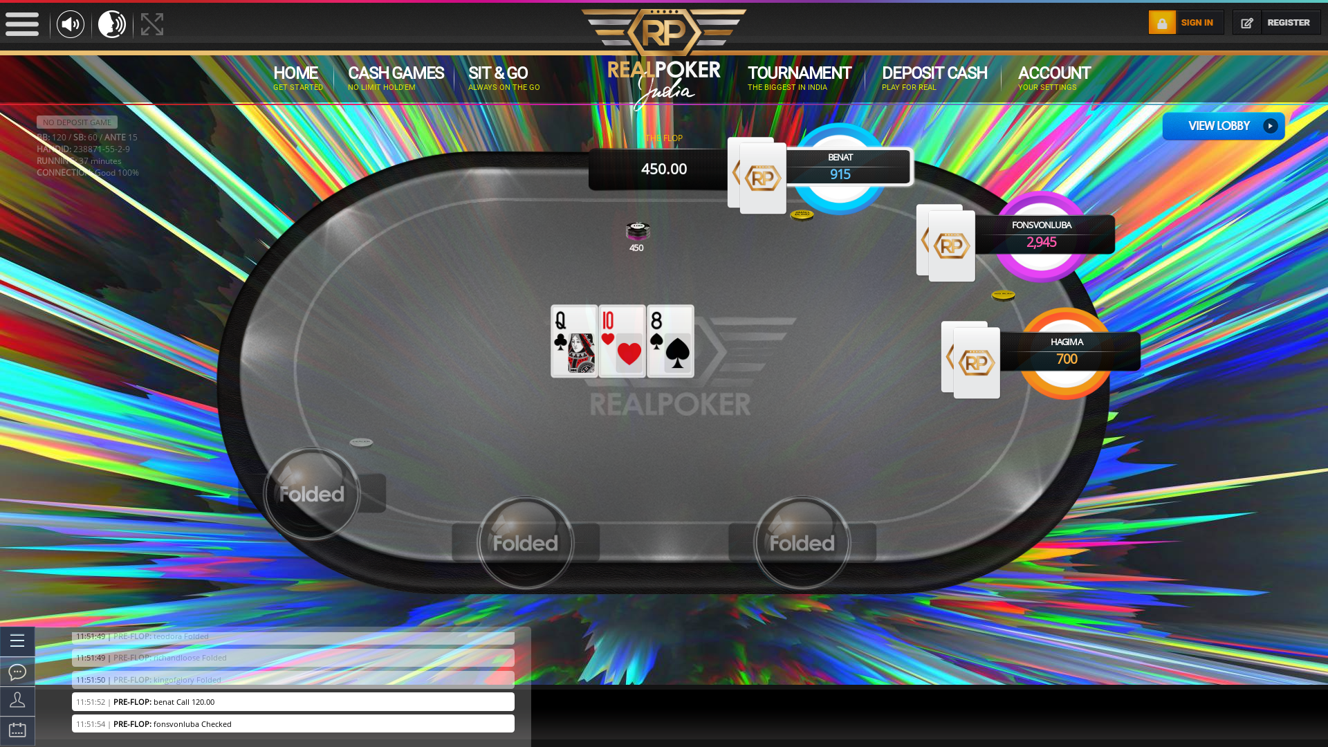 10 player texas holdem table at real poker with the table id 238871