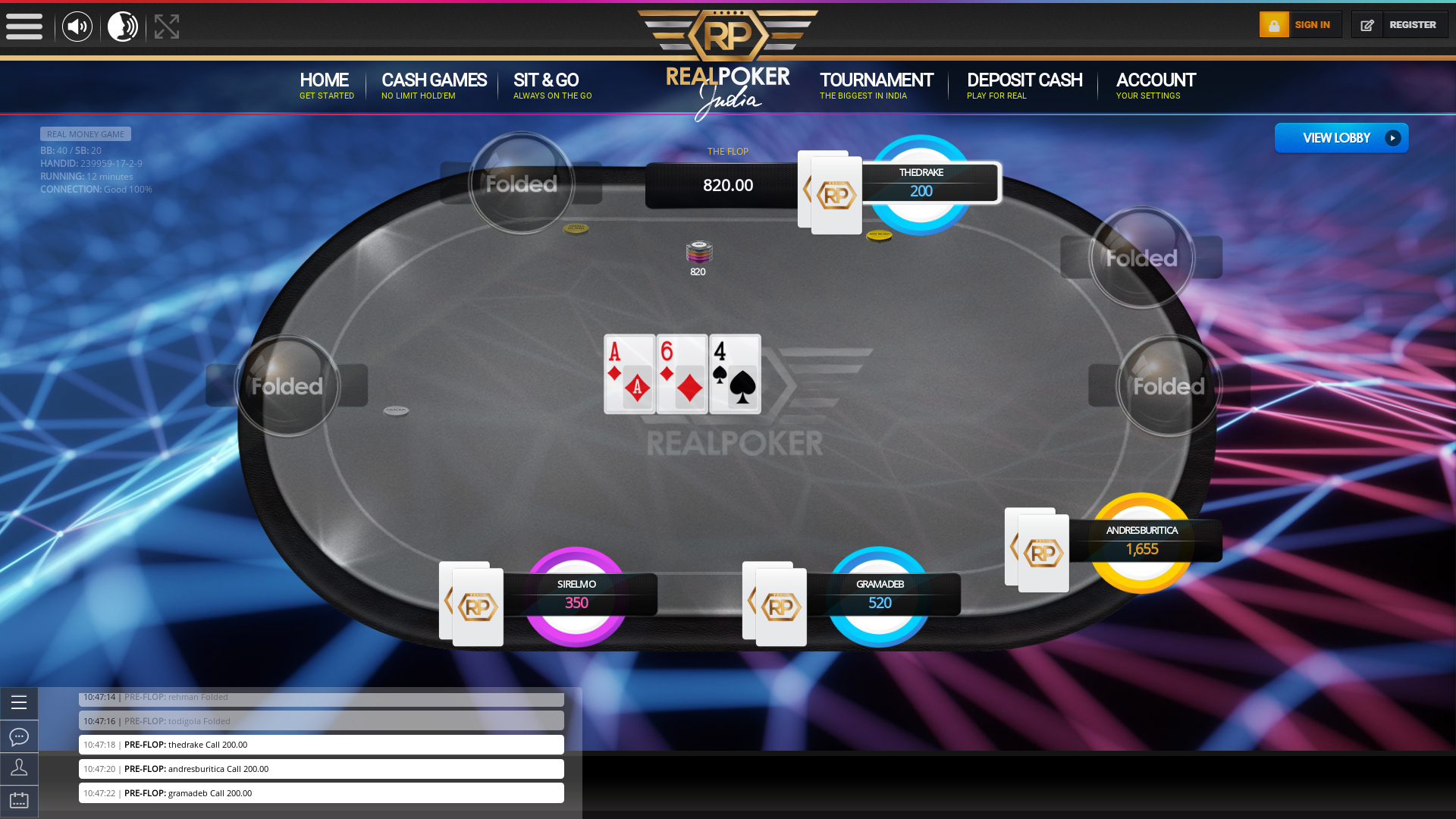 10 player texas holdem table at real poker with the table id 239959