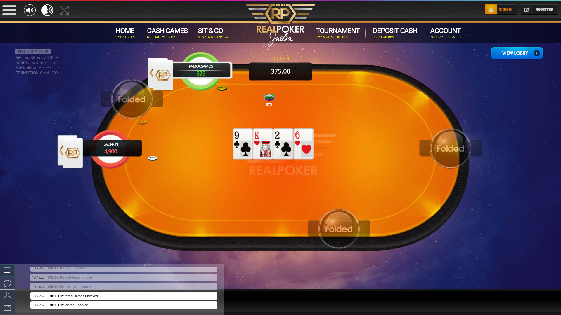 10 player texas holdem table at real poker with the table id 241016