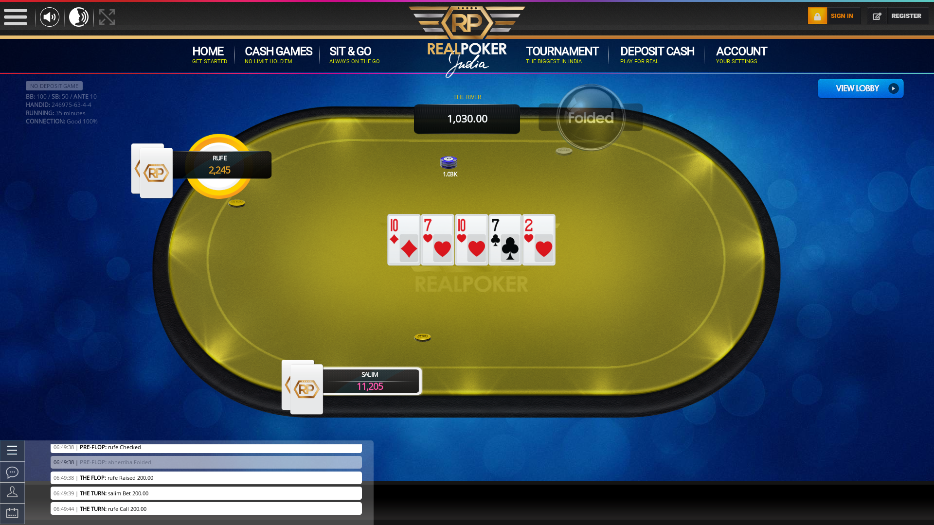 10 player texas holdem table at real poker with the table id 246975