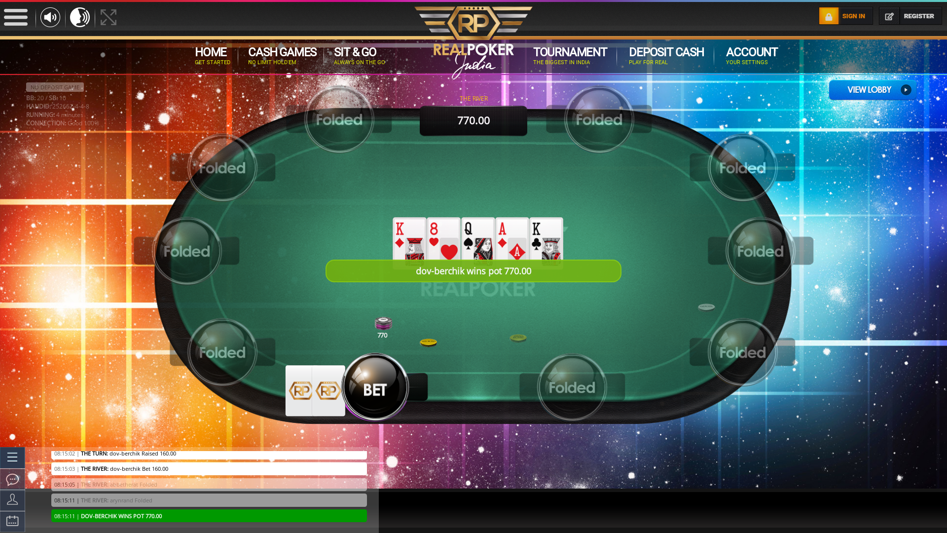 10 player texas holdem table at real poker with the table id 252662