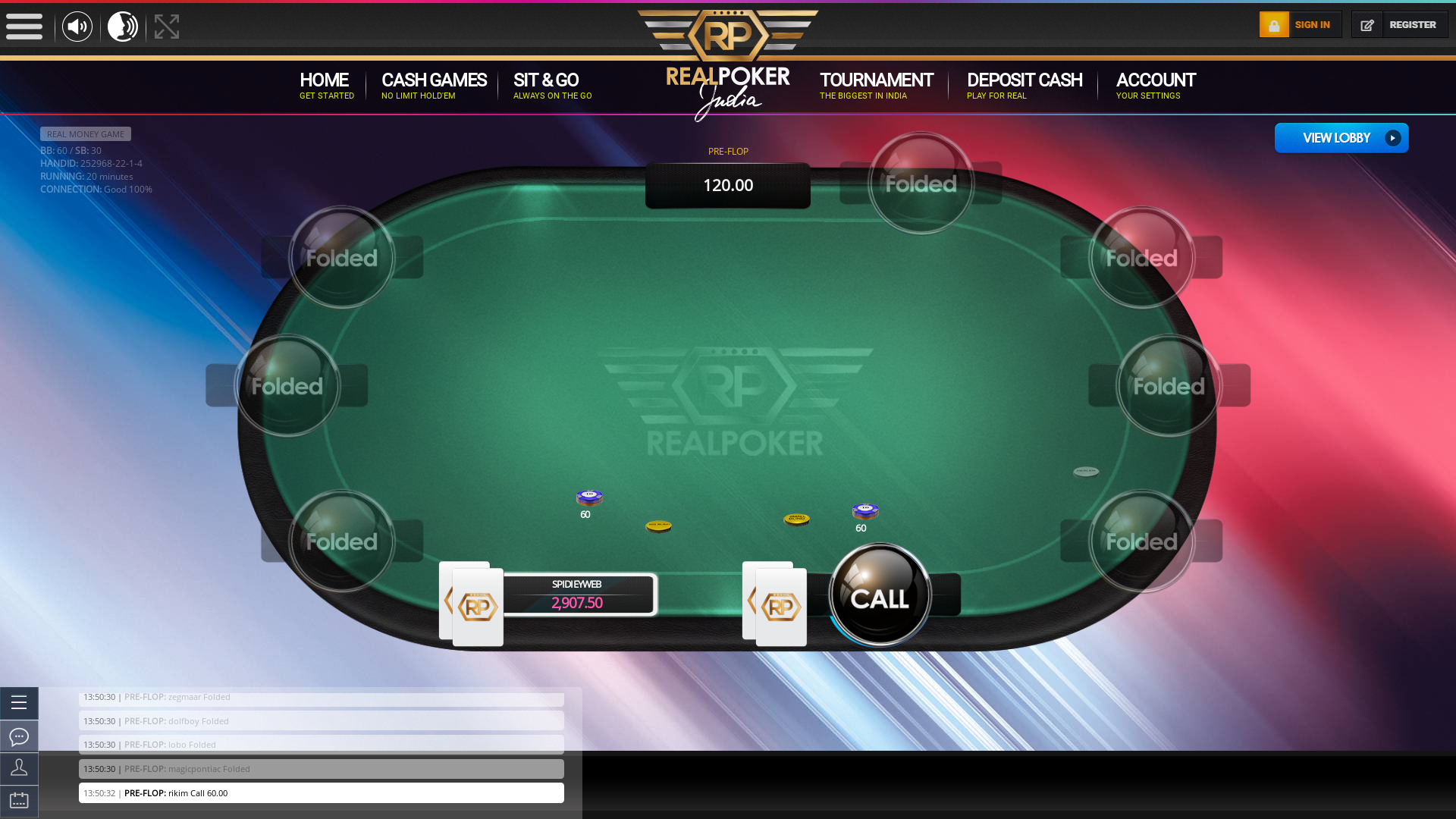 10 player texas holdem table at real poker with the table id 252968
