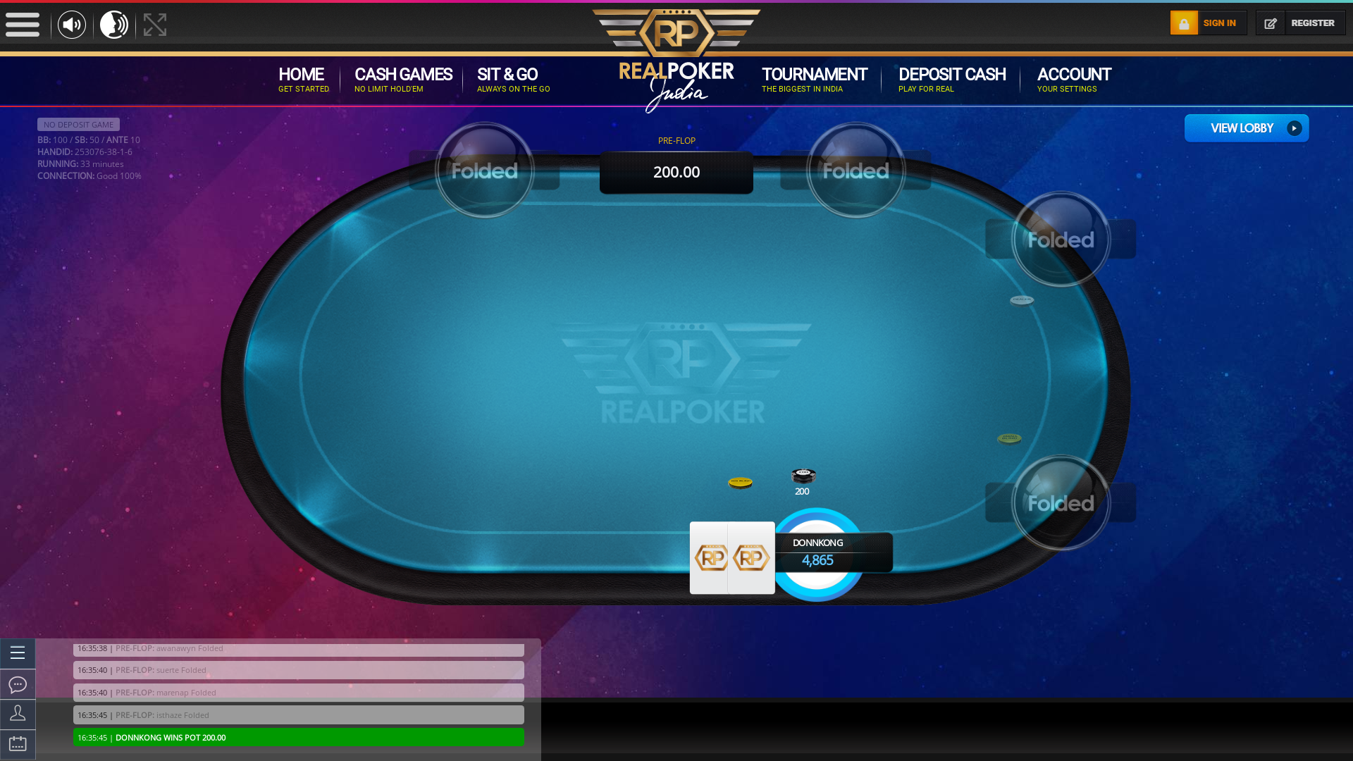 10 player texas holdem table at real poker with the table id 253076