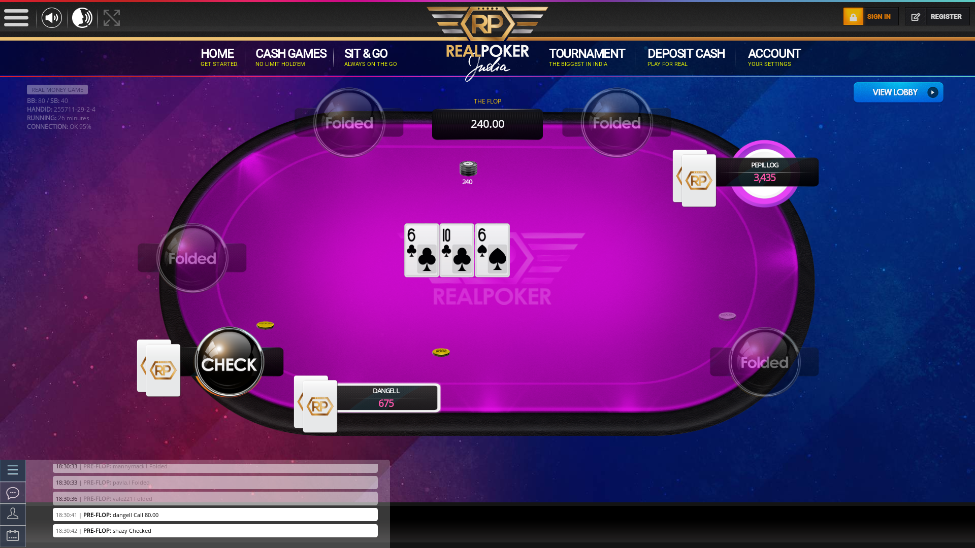 10 player texas holdem table at real poker with the table id 255711